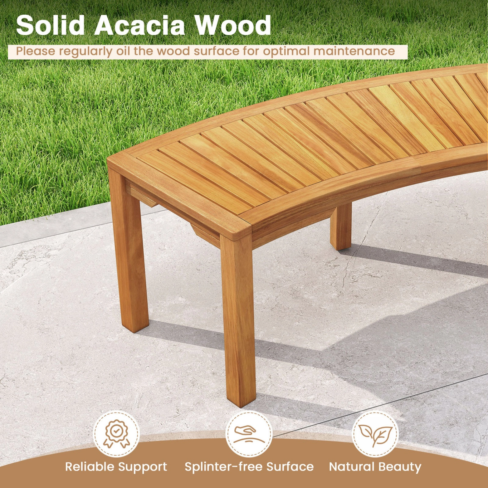 SUGIFT Set of 2 Outdoor Benches Natural Acacia Wood Curved Garden Bench for 2 People