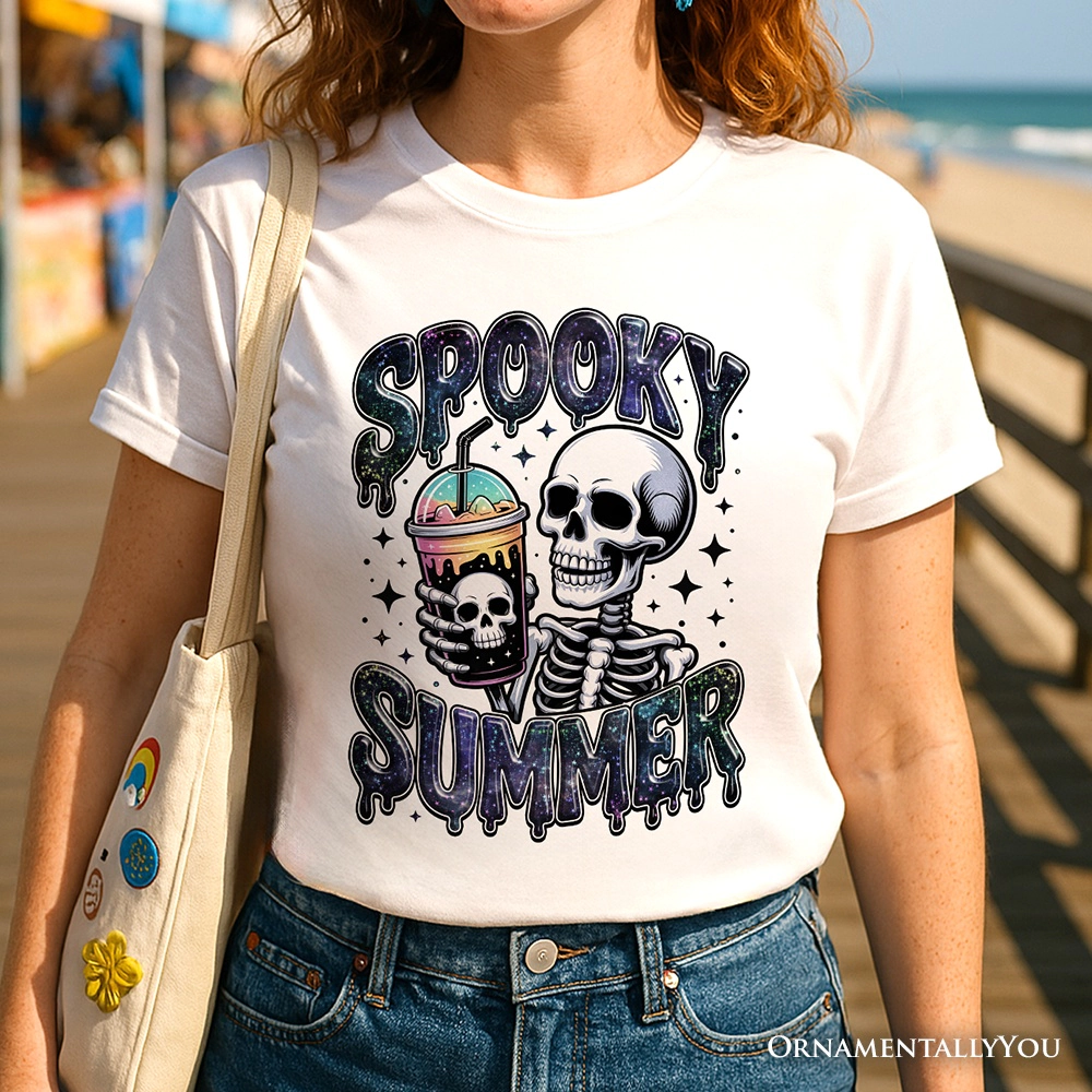 OrnamentallyYou Womens Spooky Summer Skeleton Halloween T-Shirt