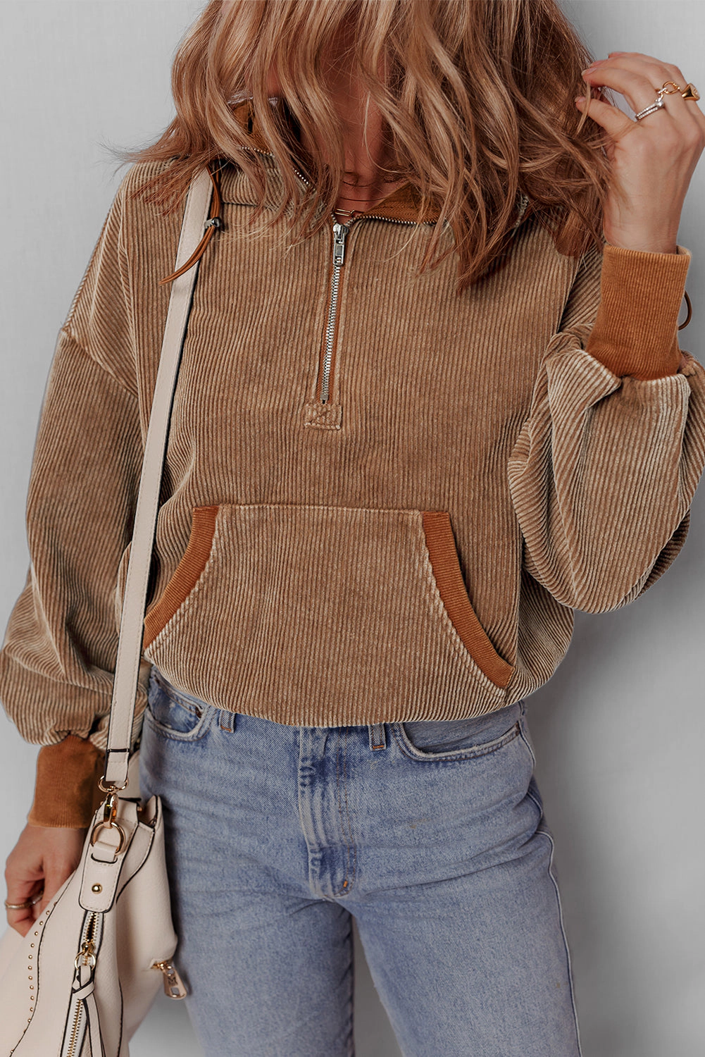Threaded Pear Women's Abigail Kangaroo Drawstring Corduroy Hoodie