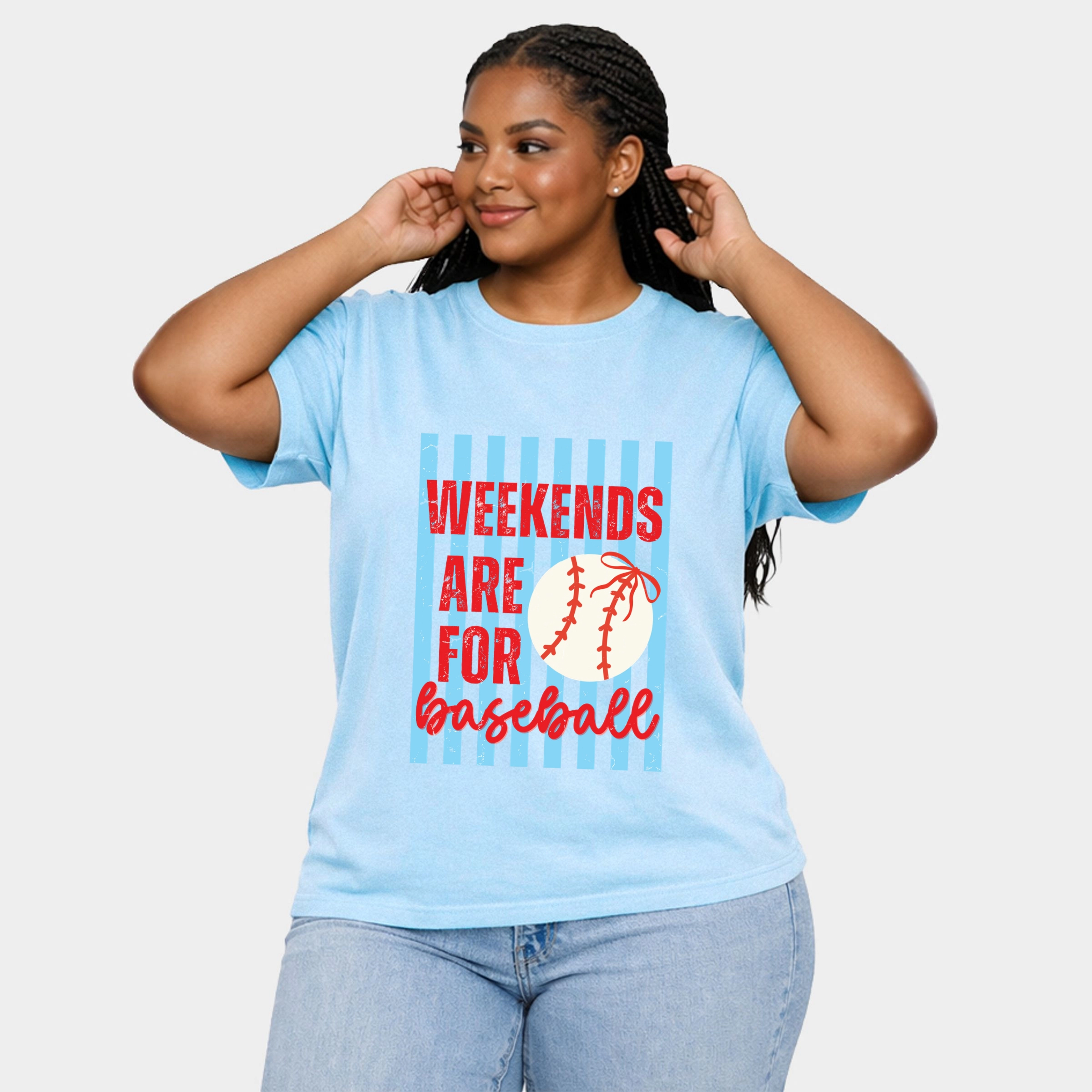 Simply Sage Market - Weekends Are For Baseball Stripes Women's Plus Sized Garment Dyed Graphic T-Shirt