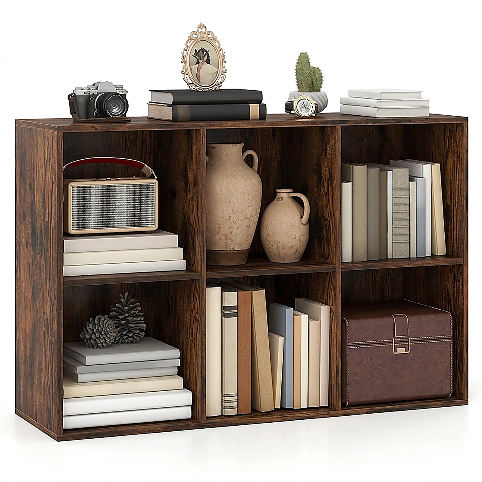 SUGIFT Modern 6-Cube Bookcase 132-lb Top Capacity 22-lb Cube Capacity for Bedroom Living Room Rustic Brown