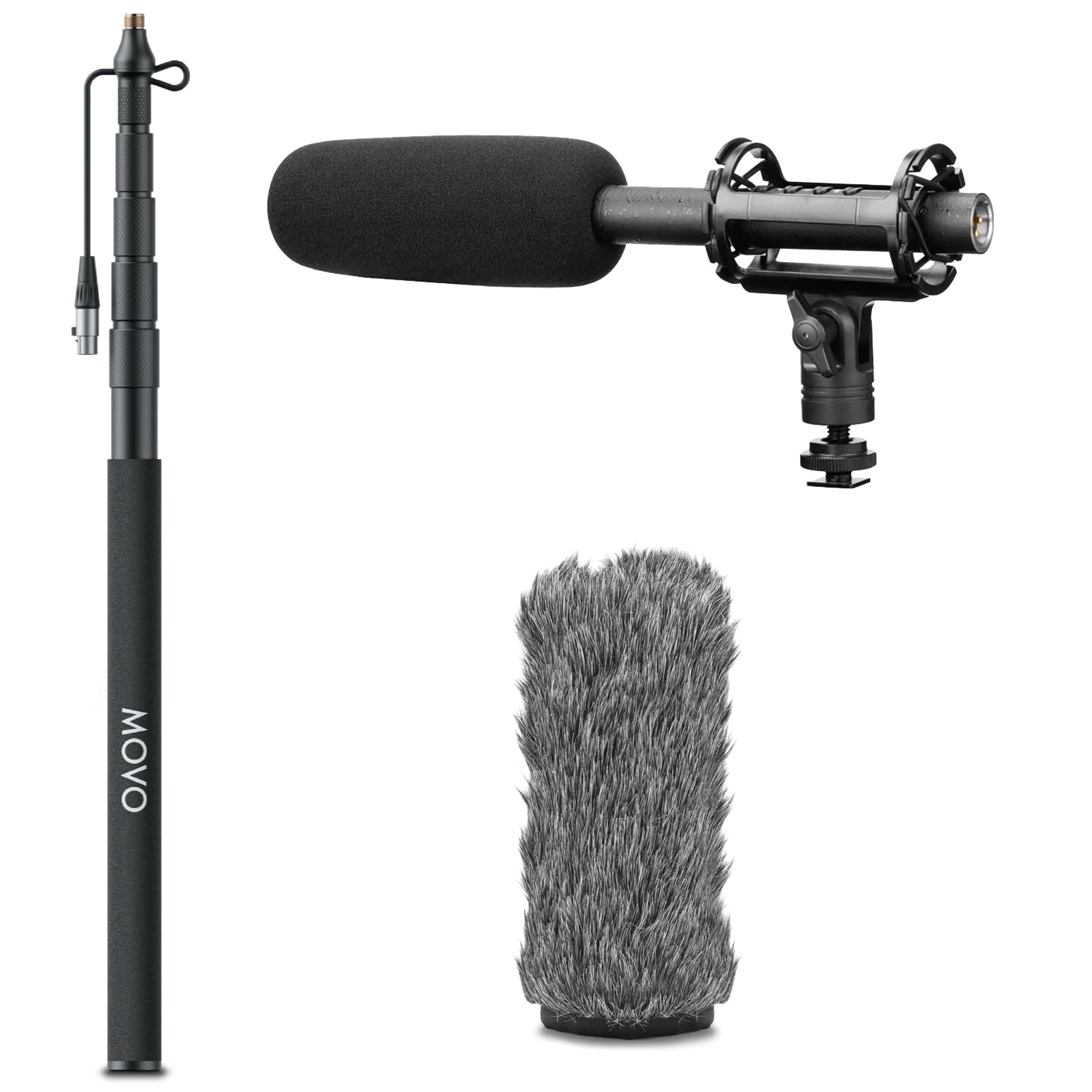 Movo XLR Shotgun Microphone and Boom Pole Kit – Professional Location Sound Recording Bundle with Shotgun Mic