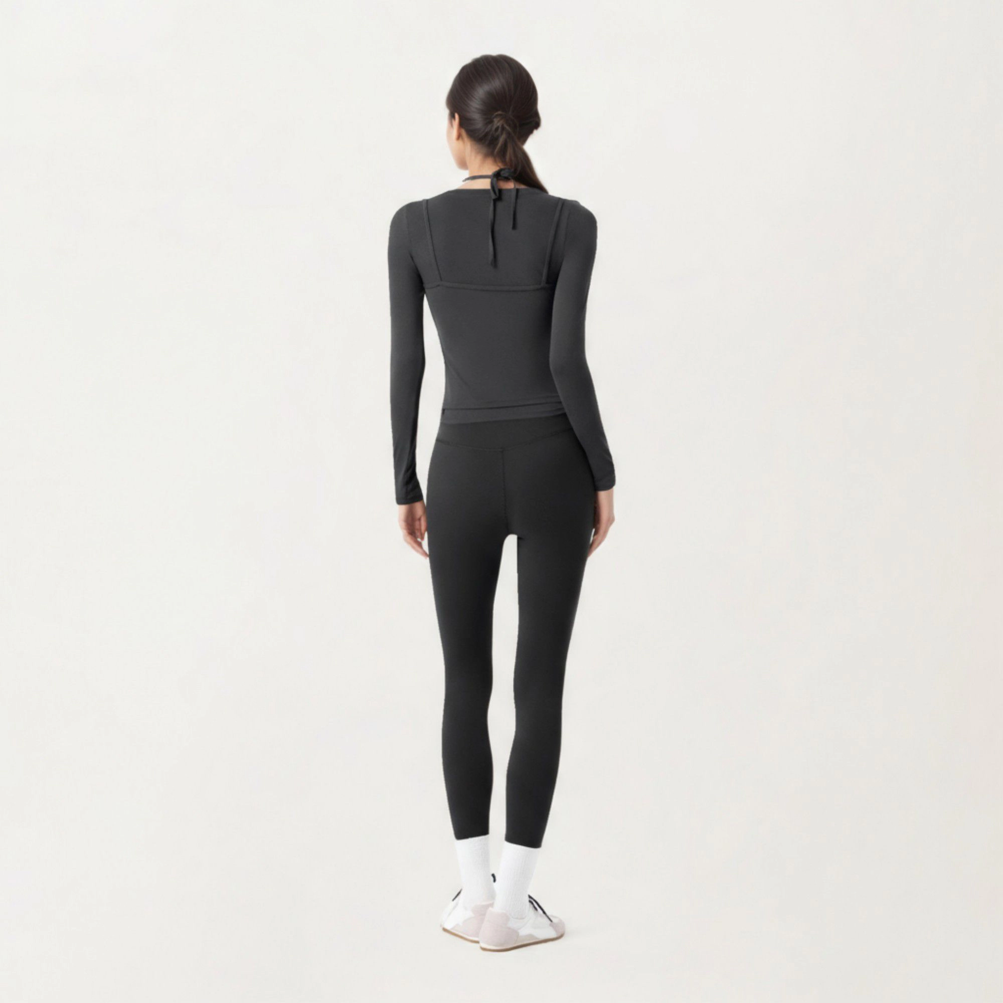 Anna-Kaci Women's Long Sleeve Active Top with Layered Strap Detail Slim Contoured Fit and Modern Minimal Silhouette