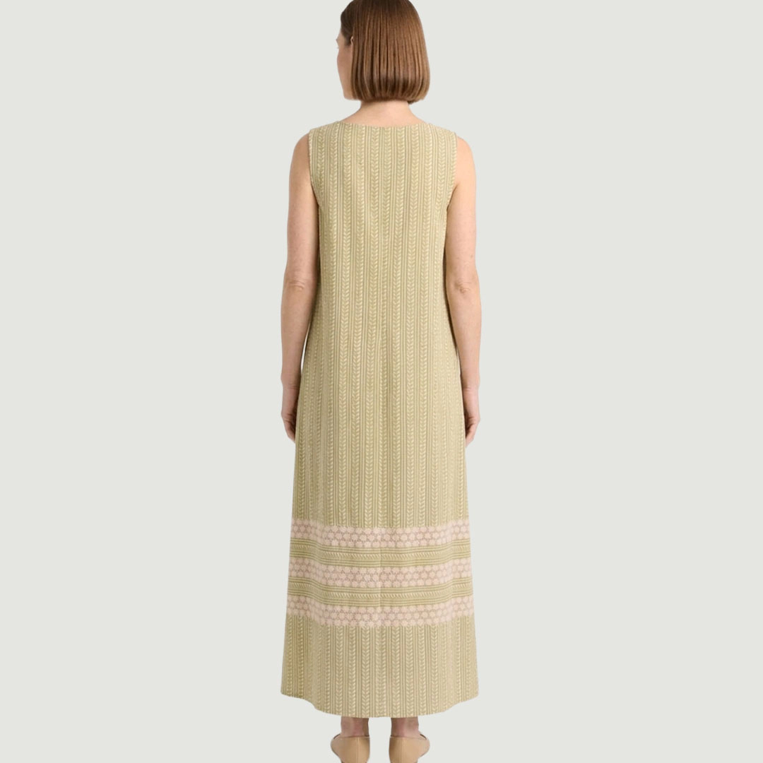 Artyska Women's Boho Printed Sleeveless Lace Yoke with Pockets Maxi Dress