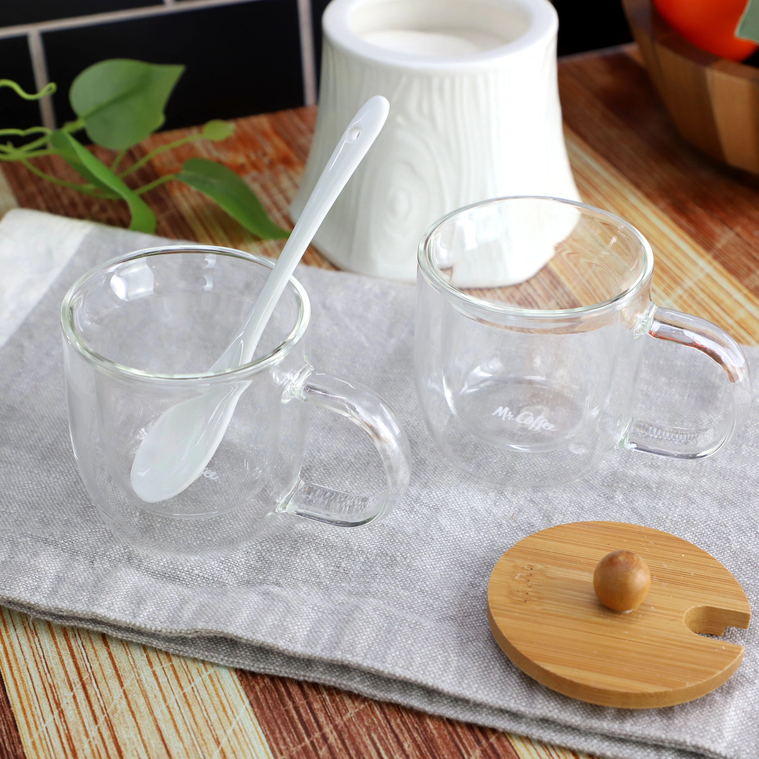 Gibson Homewares Mr. Salon Expresso 2 Pack 3 Ounce Clear Mug Set- Double Wall