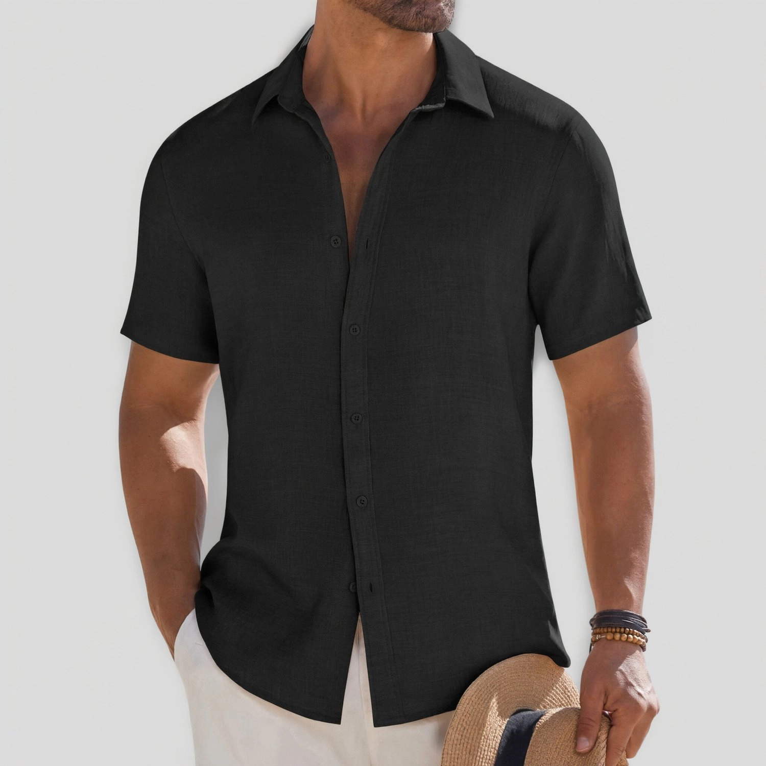 COOFANDY Mens Casual Short Sleeve Shirts  Button Down Lapel Collar Loose Tops