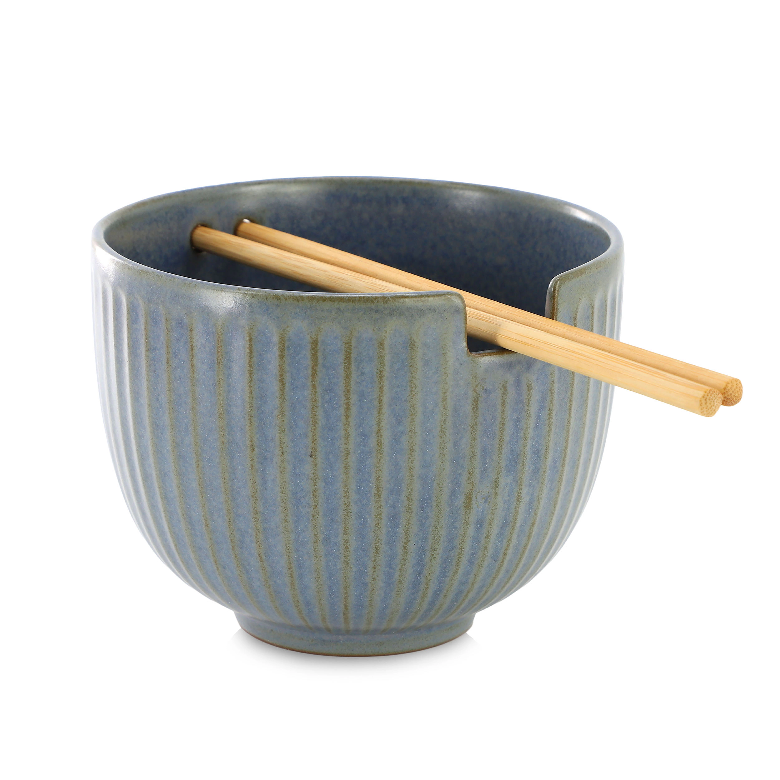 Gibson Elite Nightscape Stoneware Noodle Bowl with Chopsticks Grey