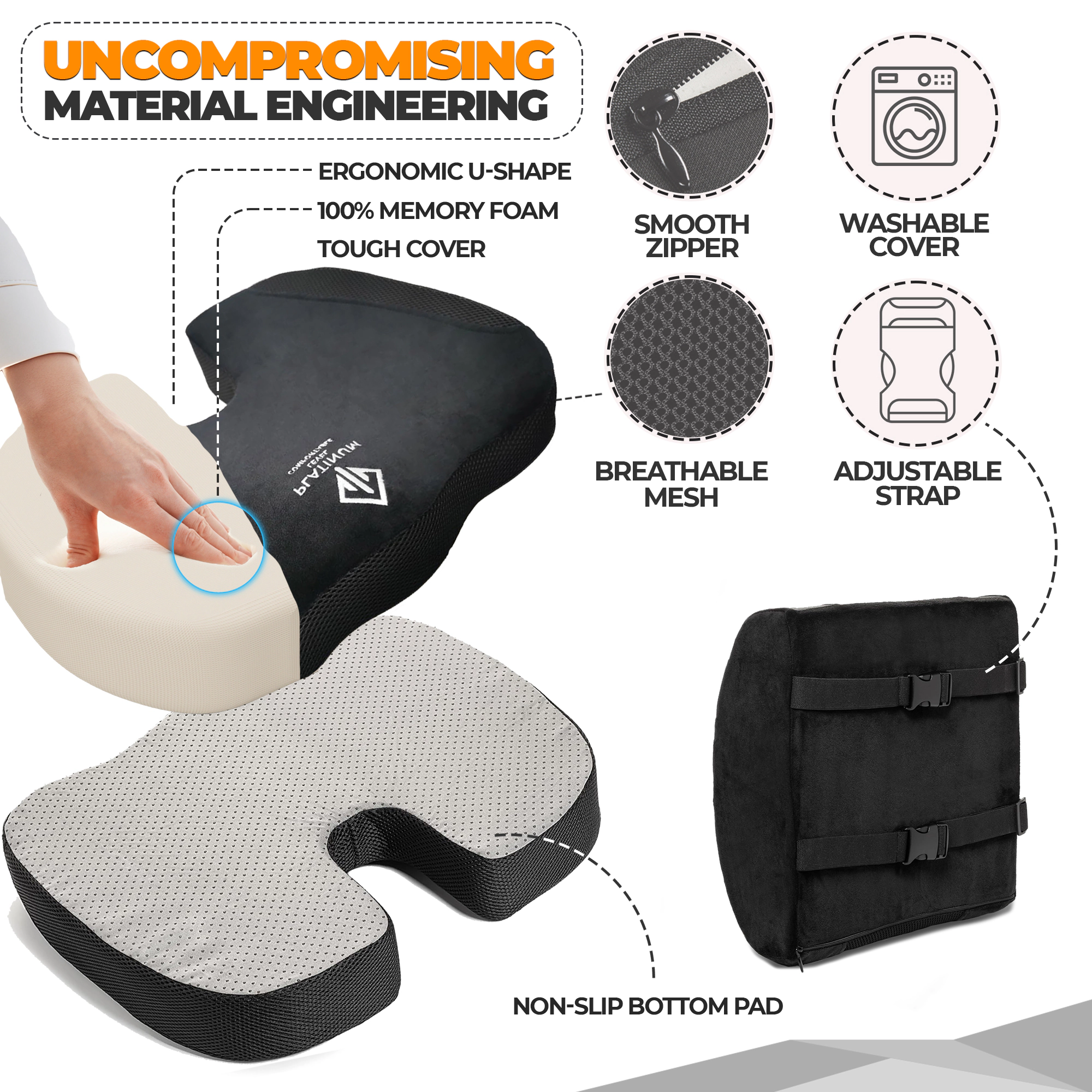 Platinum-Level Comfortable  Memory Foam Lumbar & Seat Cushion