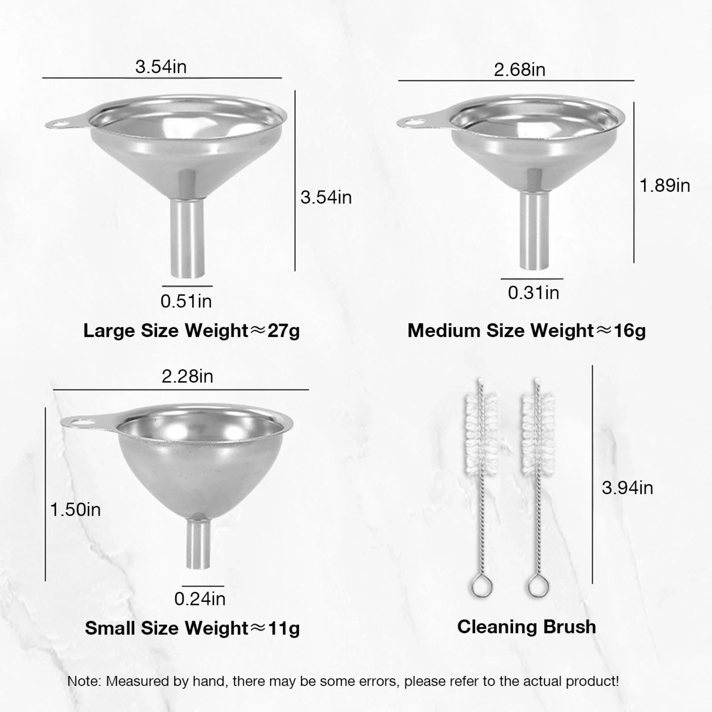 Home Collection Stainless Steel Kitchen Funnel Set with 2 Cleaning Brushes 5 Piece