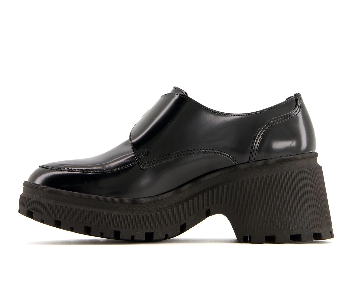Andrea Womens Chunky Sole Heeled Patent Moccasins