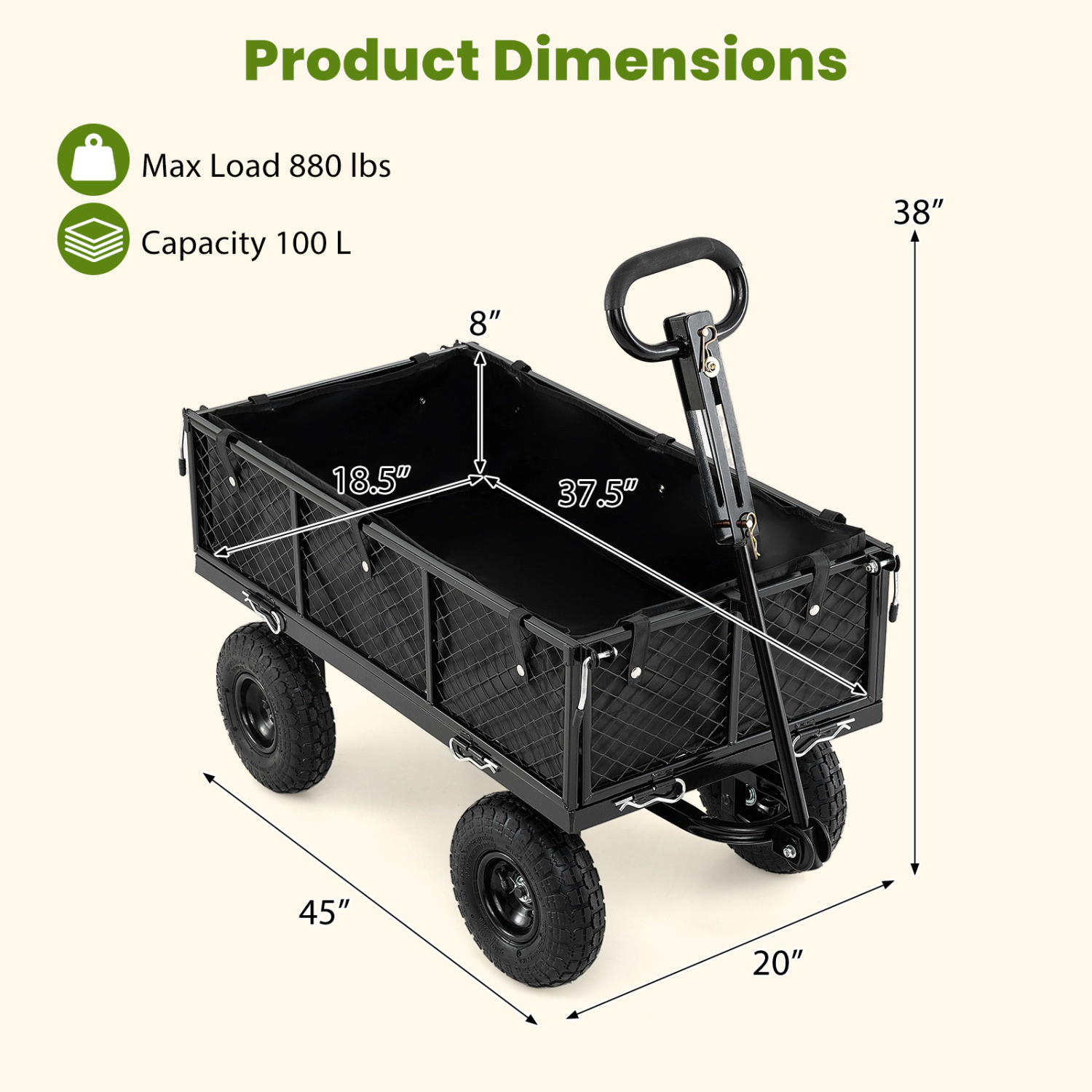 LJG 880 lbs Utility Wagon Flatbed with Removable Oxford Cloth Liner