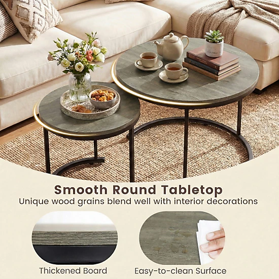 Hivvago Set Of 2 Modern Round Stacking Nesting Coffee Tables