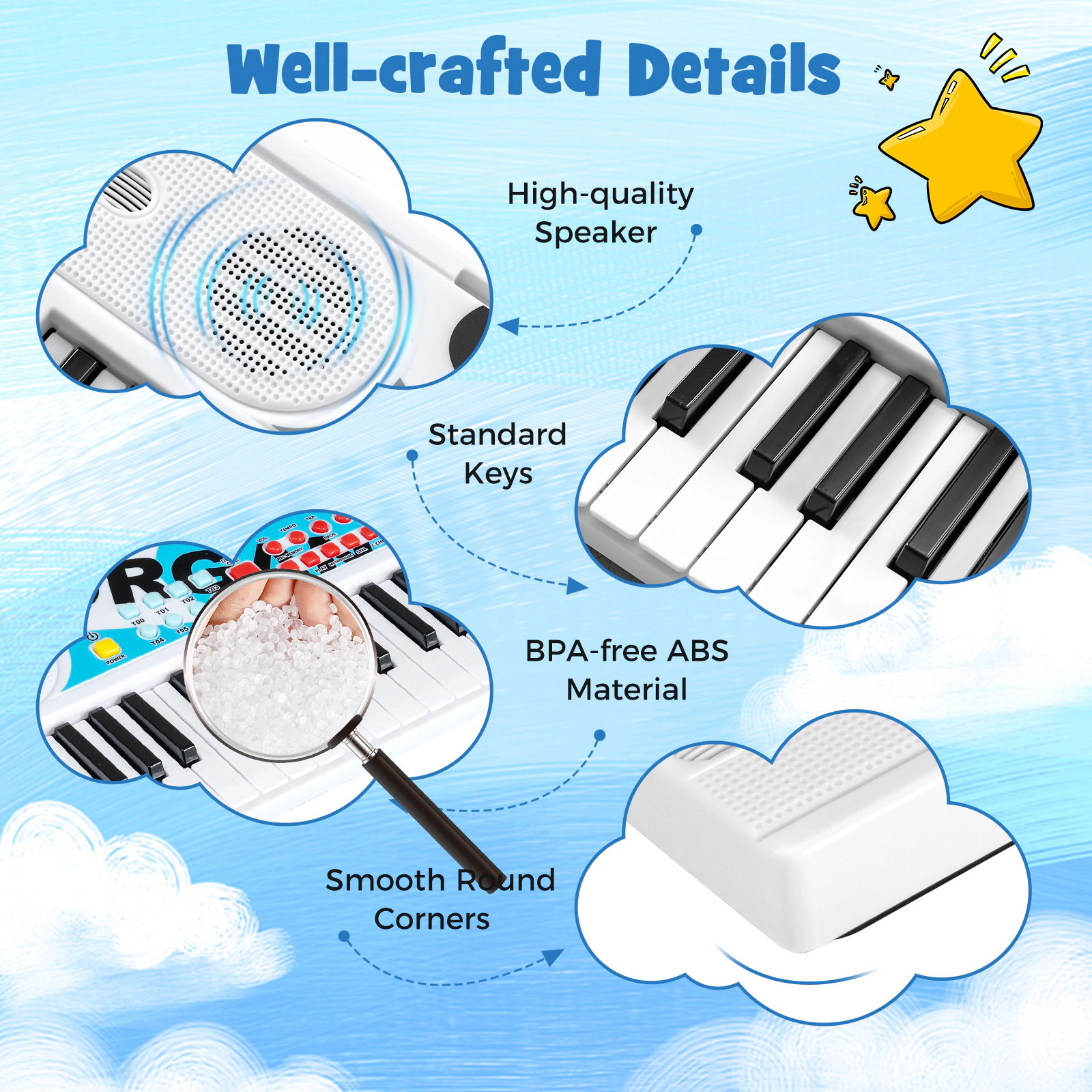 SUGIFT Kids White 49-Key Portable Electric Keyboard Piano with Microphone 21-in W 7.5-in D 2-in H Ages 3+