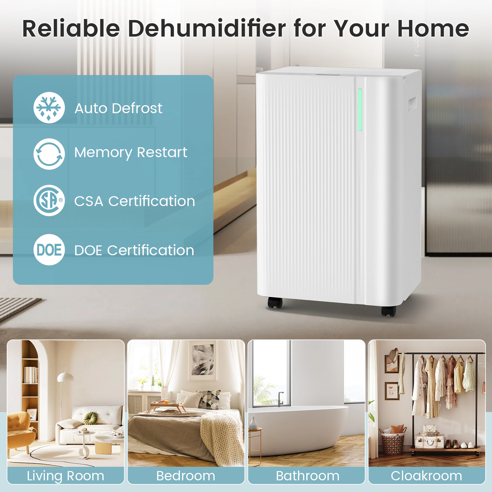 SlickBlue 54 Pint Dehumidifier with Humidity Control, Drain Hose and Smart Display