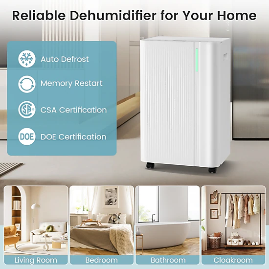 SlickBlue 54 Pint Dehumidifier with Humidity Control, Drain Hose and Smart Display