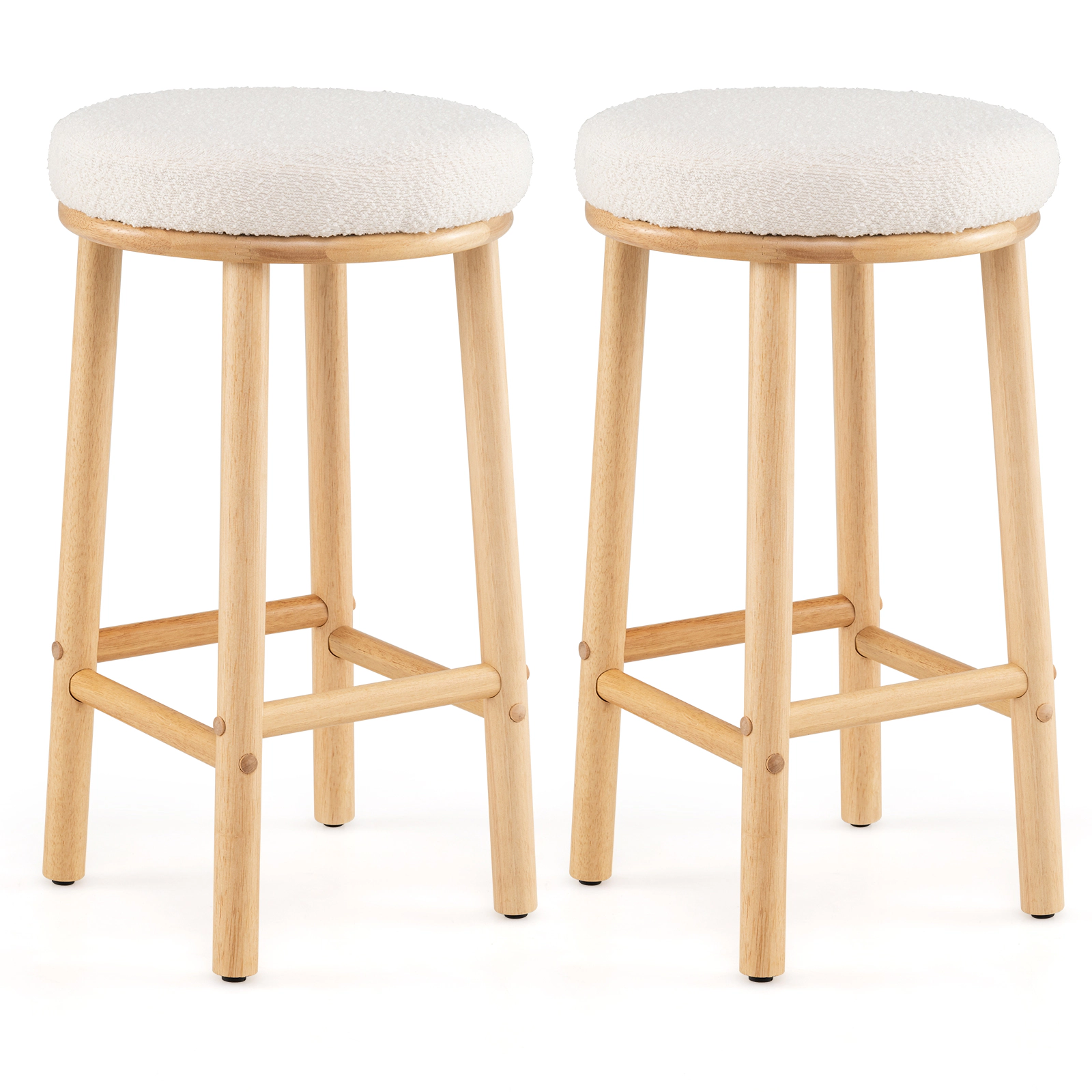 Glintex 2-Piece 27-Inch Backless Counter Stool Set with Boucle Fabric Seat, White & Natural