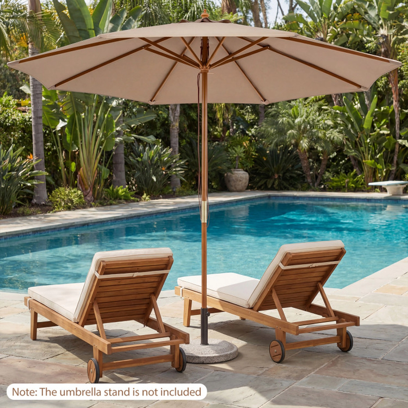 SUGIFT 9-ft Brown Bamboo Market Patio Umbrella, 8-Rib Outdoor Table Umbrella with Air Vent and Safety Latch