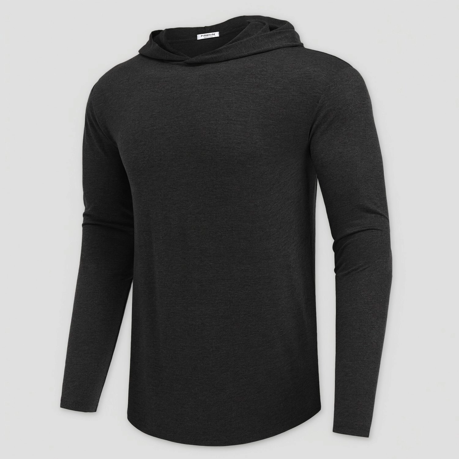 Pinspark Mens Casual Long Sleeve Hoodies Solid Lightweight Pullover Curved Hem Tops