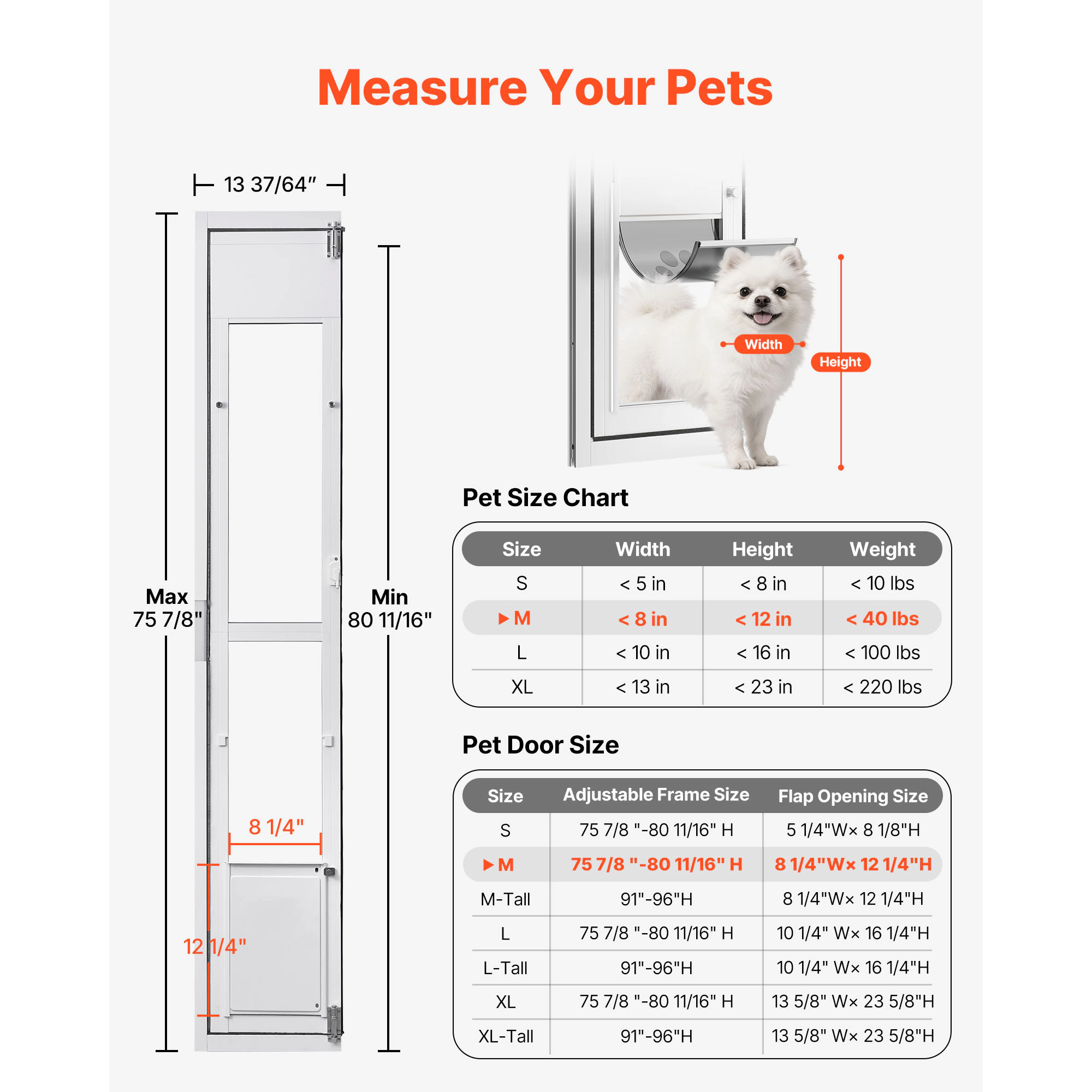 HONGGE 180° Swing Sliding Glass Dog Door for Medium Dogs up to 40 lbs, Weatherstripped Aluminum Alloy Frame