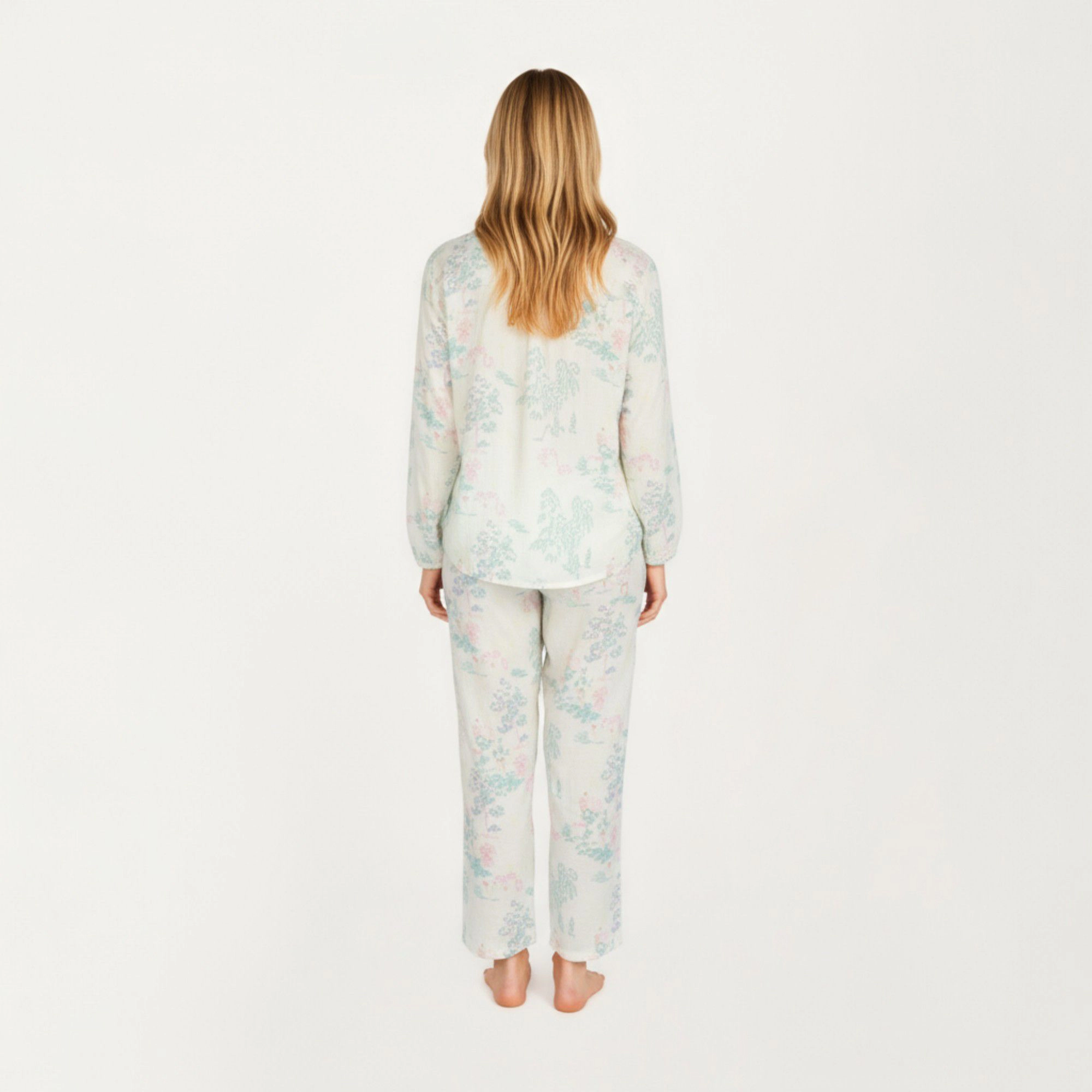 Anna-Kaci Women's 2-Piece Long Sleeve Button Front Top and Relaxed Fit Pants Pajama Set with Pastel Print