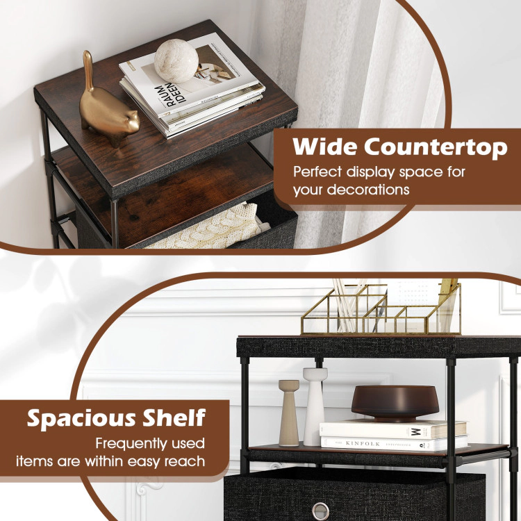 Hivvago Compact 3/4-Drawer Dresser Featuring Fabric Storage, Wood Top, and Metal Frame