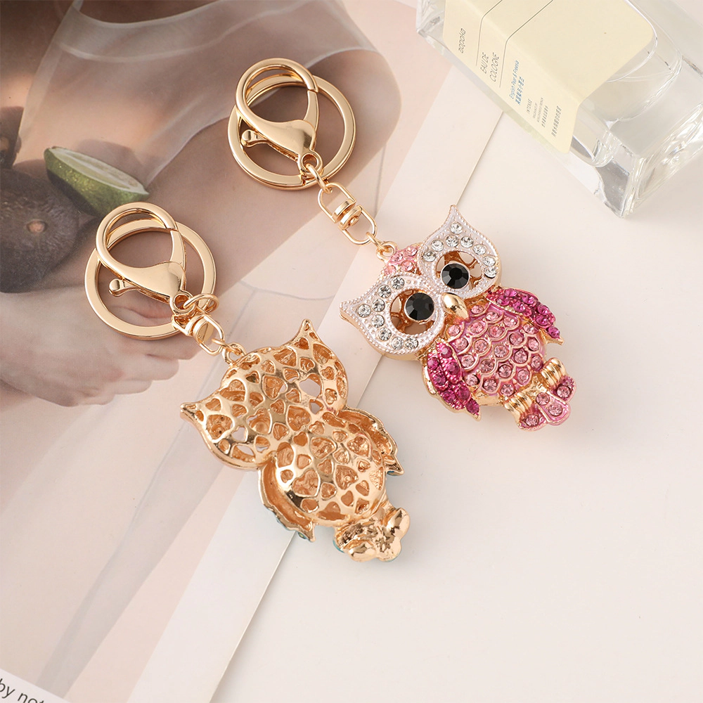Wardrobe Whimsy Cute Owl Rhinestone Keychain for Women Animal Key Chain Ring Charms Purses