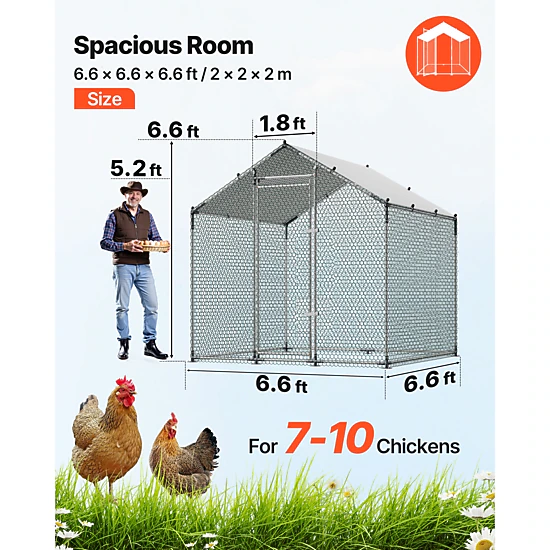 HONGGE Large Metal Chicken Coop Walk-in Chicken Run House with Waterproof Cover & Sturdy Frame Spire Roof Poultry Cage