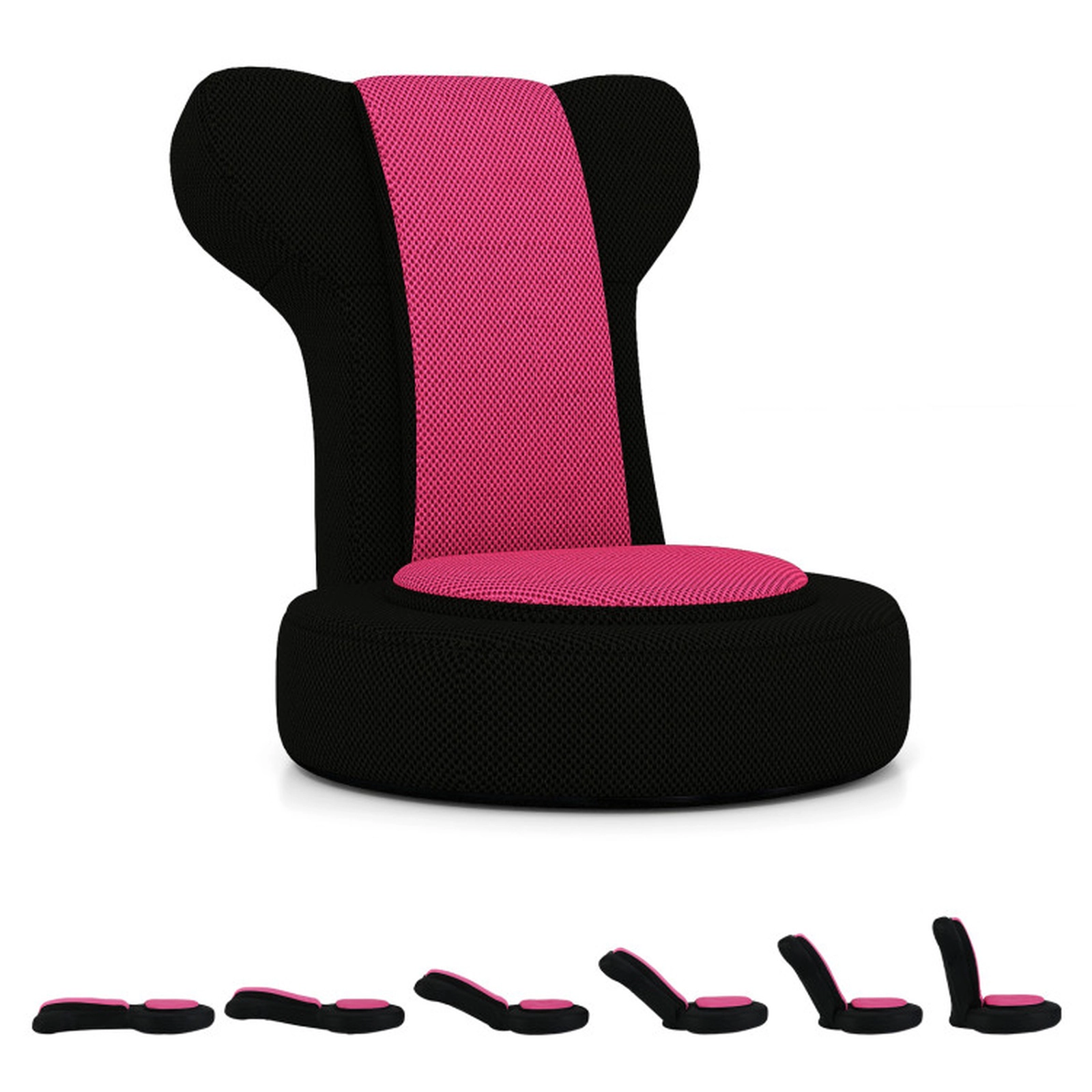 SUGIFT 2-in-1 Floor Gaming Leisure Chair with Adjustable Headrest and Backrest 310-lb Capacity Black + Pink