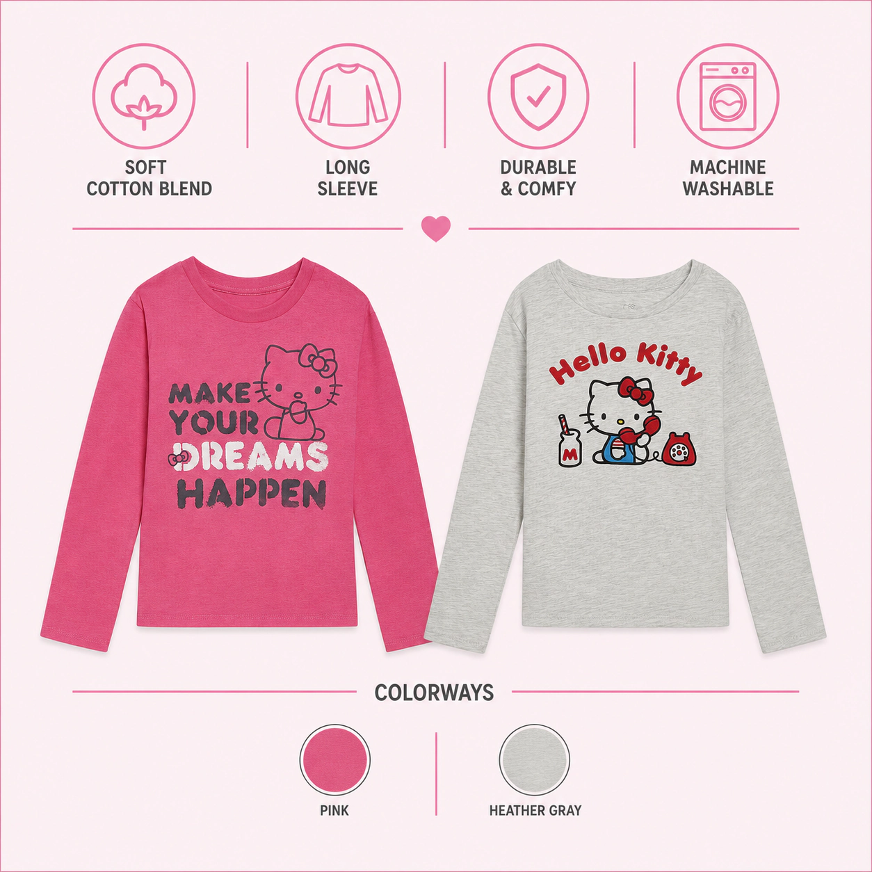 Hello Kitty Girls' Long Sleeve T-Shirt