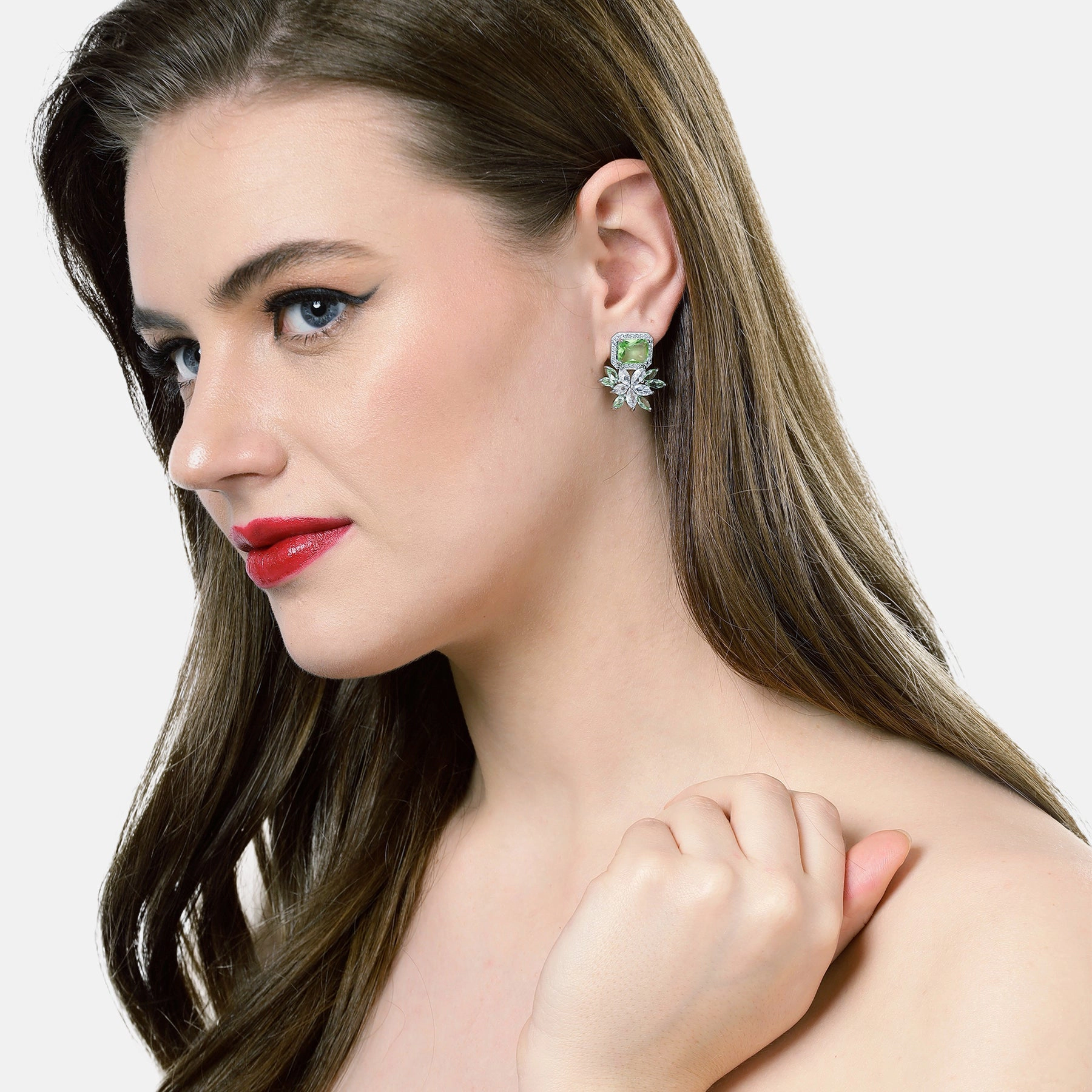 AGP PARIS Womens Dainty Light Green Floral Stud Earrings