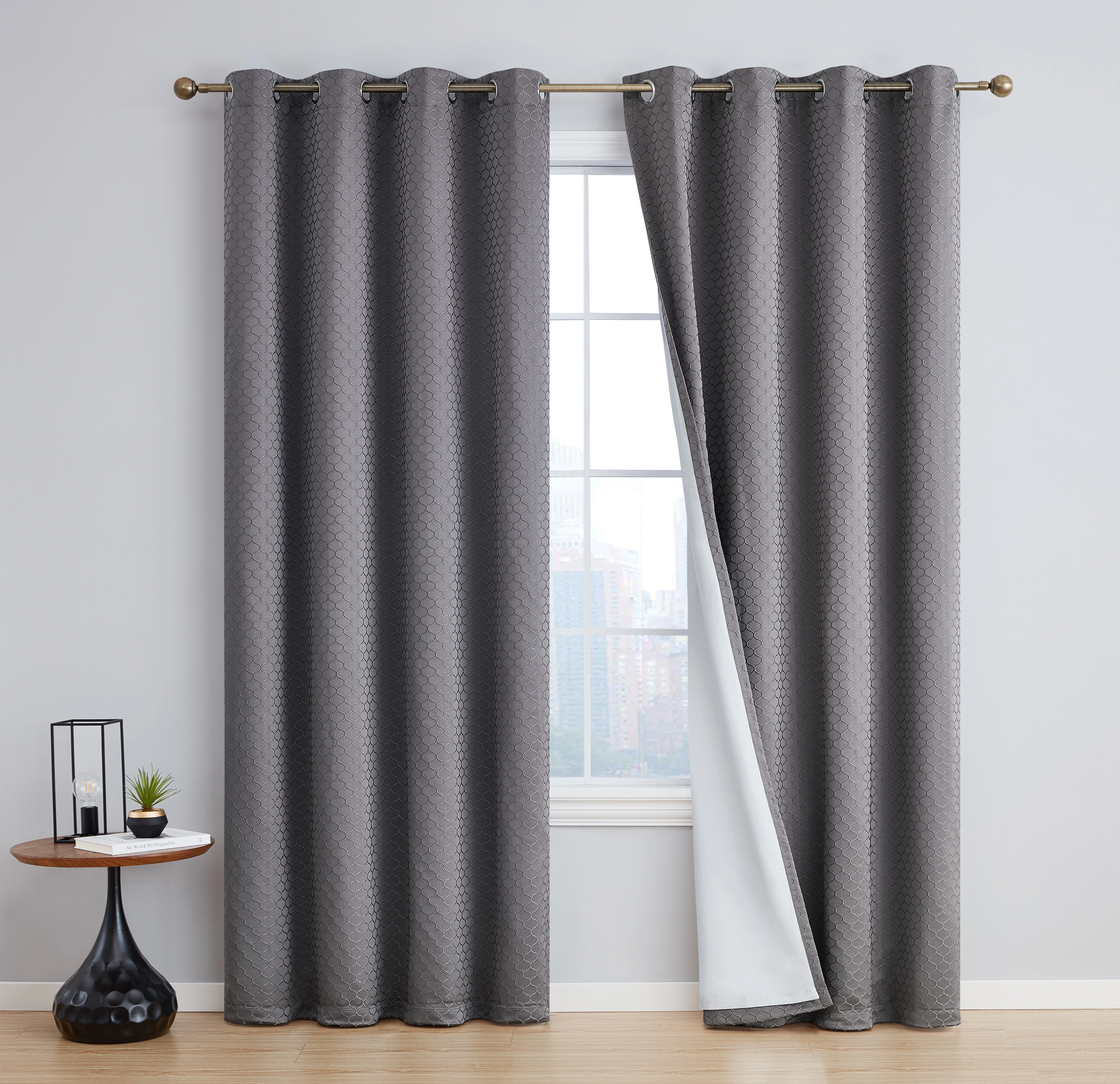 HLC.ME Siena Pattern 100% Total Blackout Thermal Insulated Lined Window Curtain Drapery Grommet Panels - Set of 2