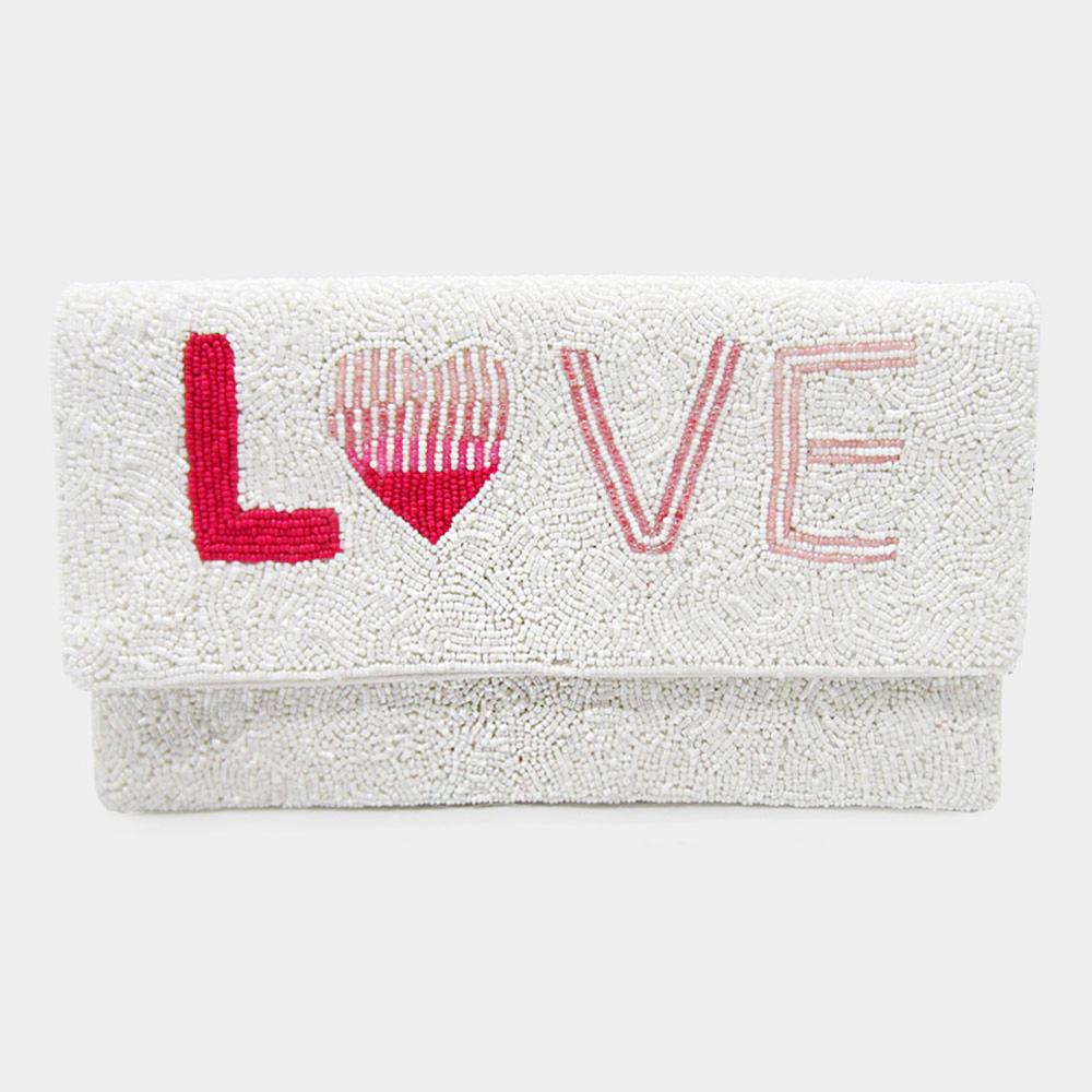 FASHNZFAB Love Message Seed Beaded Clutch / Crossbody Bag