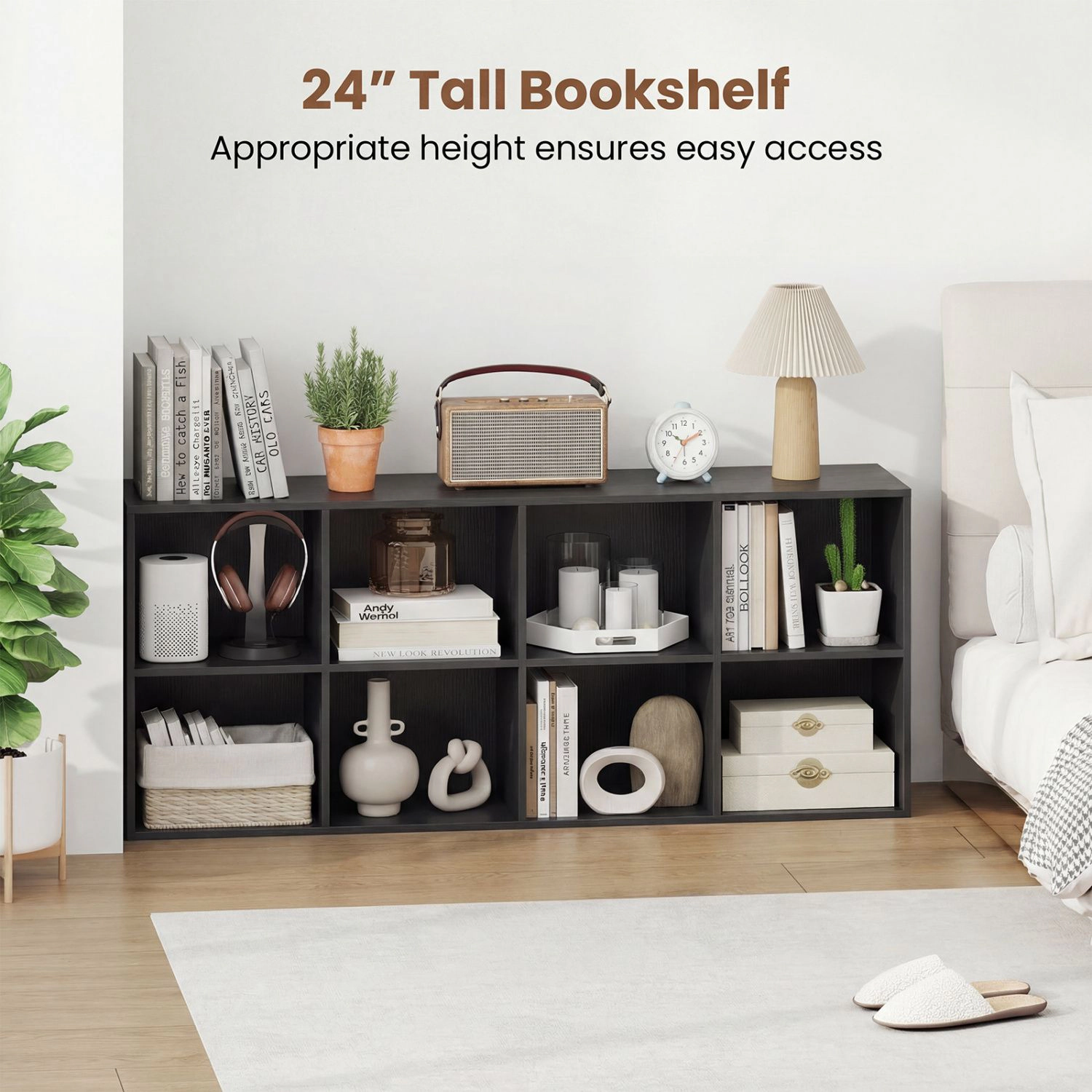 SlickBlue 8 Cube Bookcase with Storage Shelves and Wide Display Top