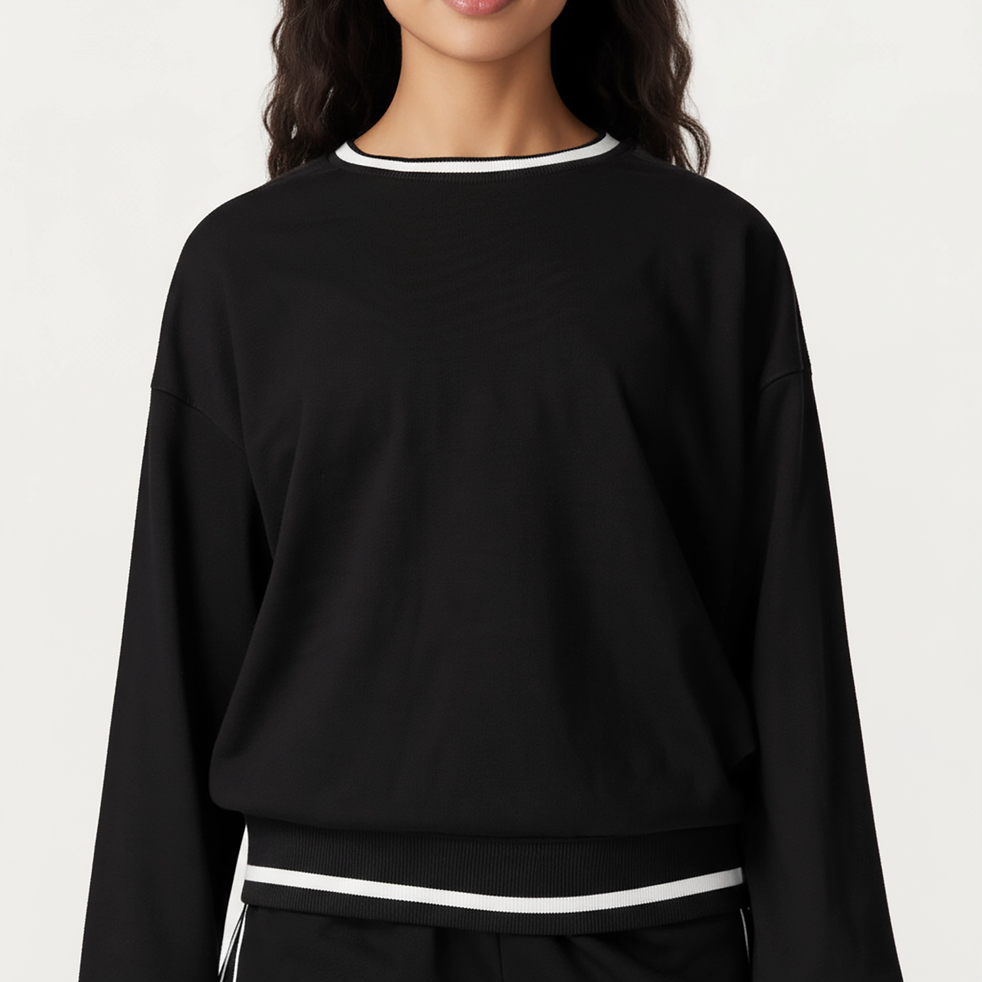 Anna-Kaci Women's Long Sleeve Crew Neck Pullover Sweatshirt with Contrast Trim Ribbed Hem and Relaxed Fit