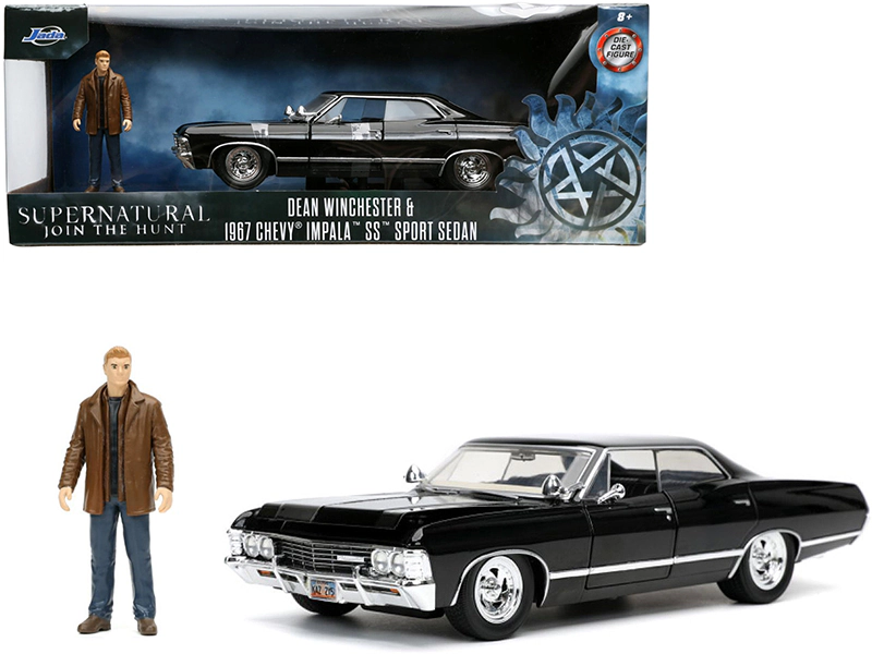 Jada 1967 Chevrolet Impala SS Sport Sedan Black and Dean Winchester Diecast Figurine "Supernatural"