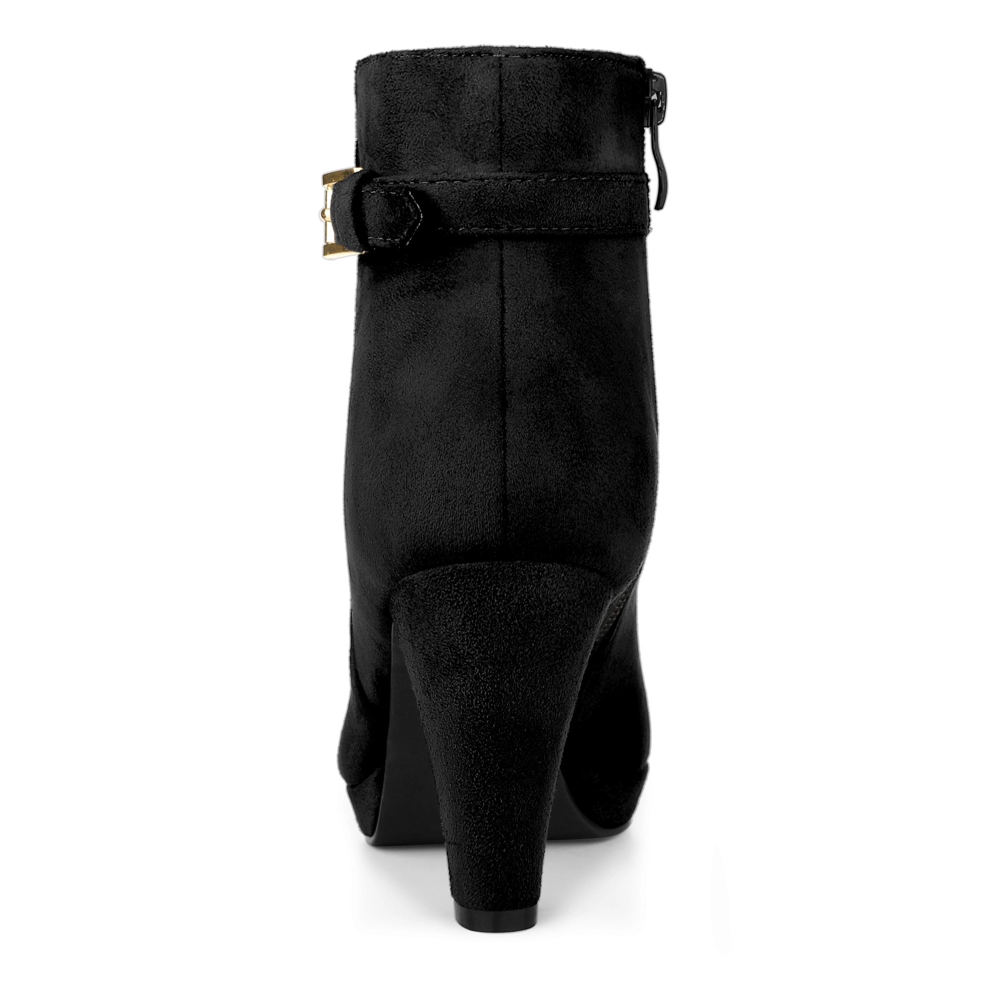 BLISSFUL STEP Women's Low Platform Side Zip Buckle Chunky Heel Ankle Booties