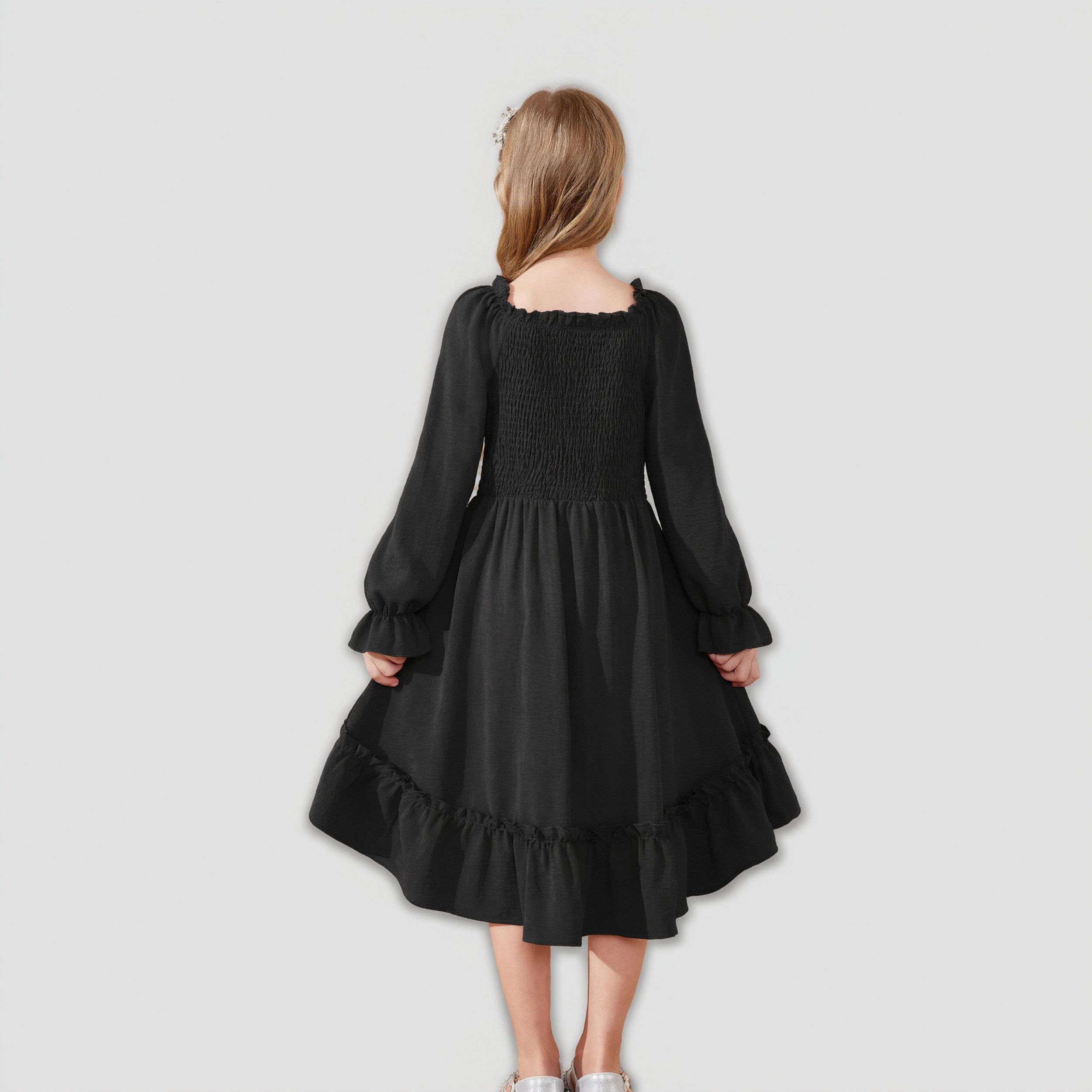 Arshiner Girls Fall Dresses Puff Long Sleeve High Low Party Formal Wedding Girl Midi Spring Dress
