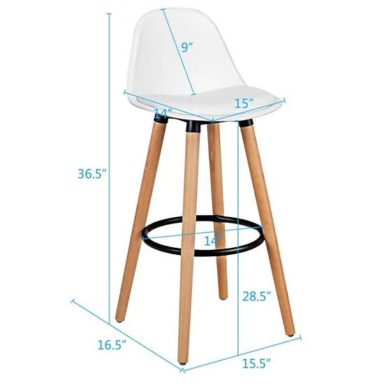 Hivvago Set of 2 Mid-Century Modern 28.5-Inch Bar Stools for Kitchen or Pub Dining