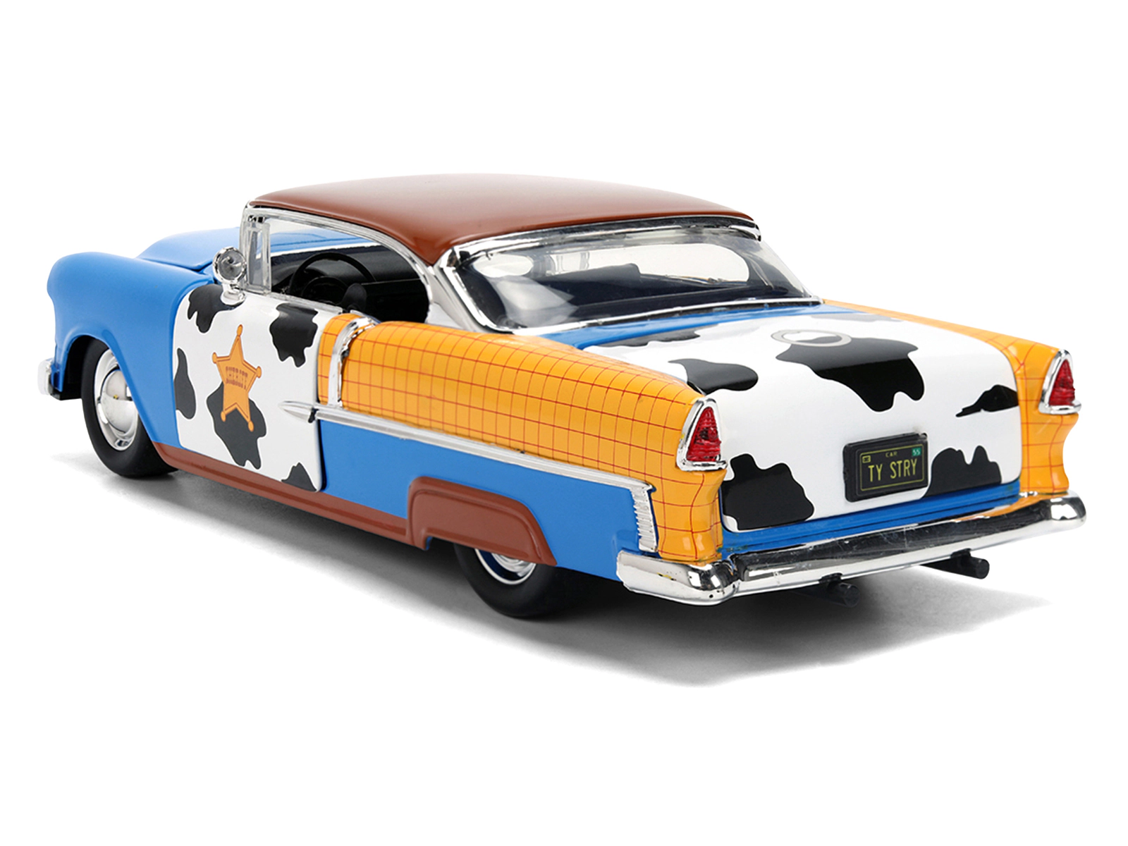 Jada 1955 Chevrolet Bel Air Blue with Graphics and Woody Diecast Figure "Toy Story" Franchise "Hollywood