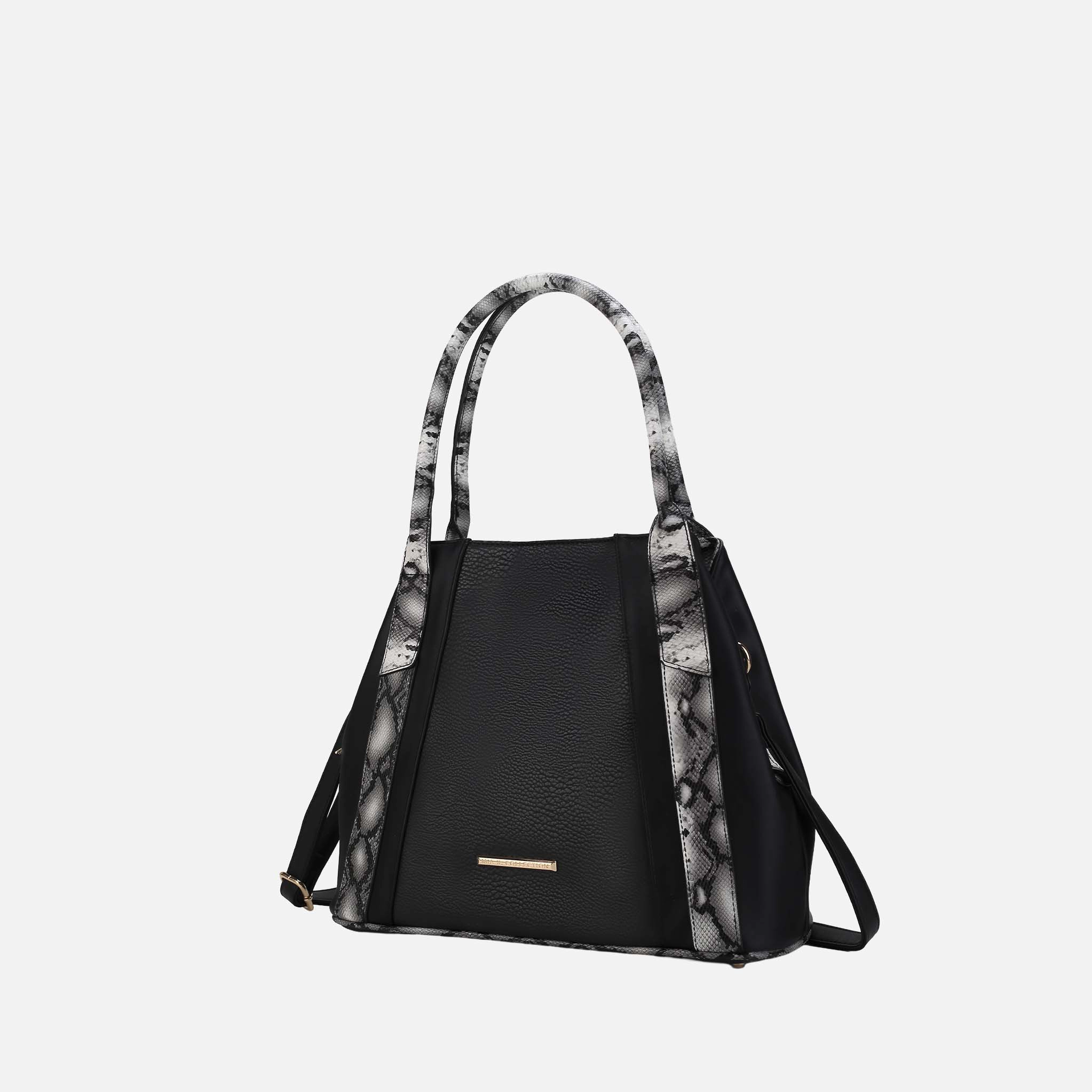 Mia K Collection Kenna Vegan Leather Tote - Faux-Snake Trim, Removable Strap