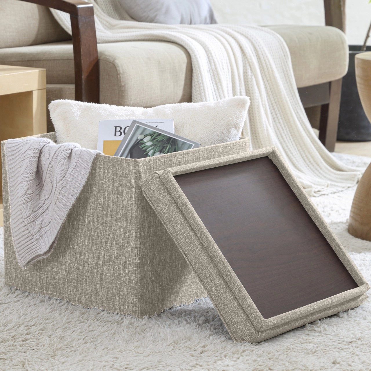 Ornavo Home Collapsible Tufted Linen Square Coffee Table Storage Ottoman