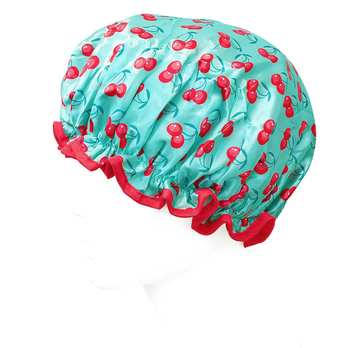 Wrapables Women's Stylish Double Layer Waterproof Shower Caps (Set of 4), Dots, Cherries & Kitties