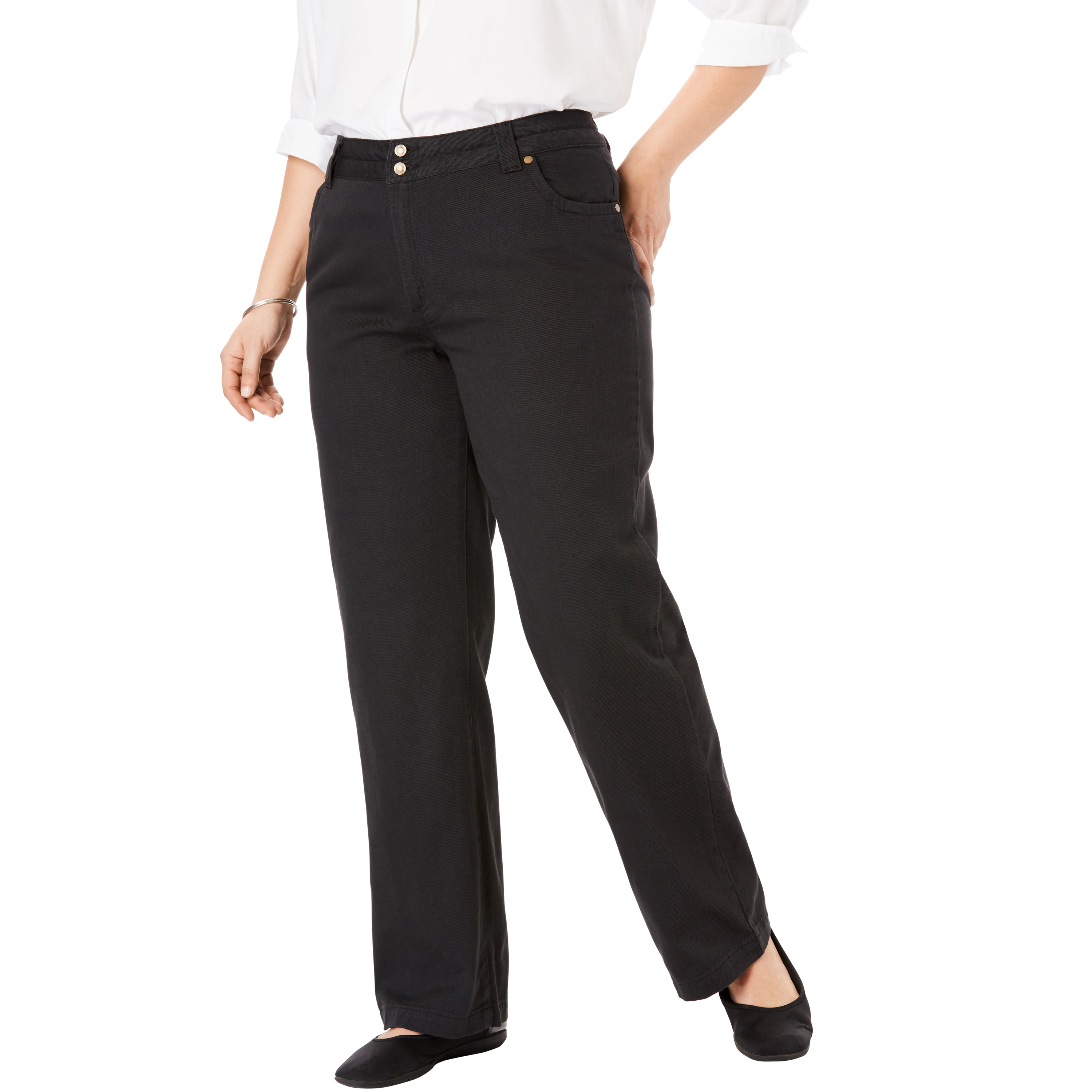 Woman Within Plus Perfect Wide-Leg All-Cotton Denim Five-Pocket Jeans