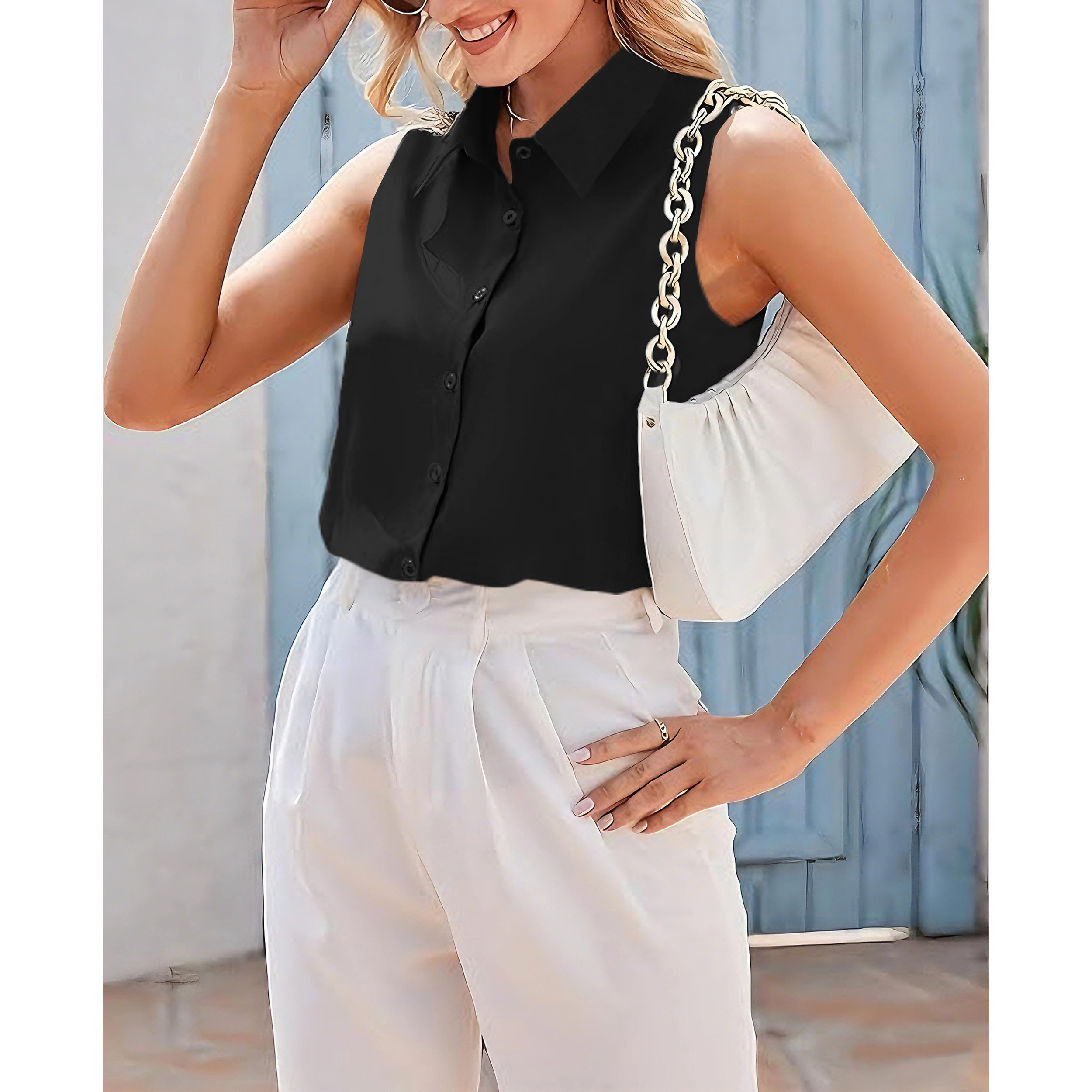 Zeagoo Women s Sleeveless Button Down Shirt Lightweight Casual Slimming Tops for Summer