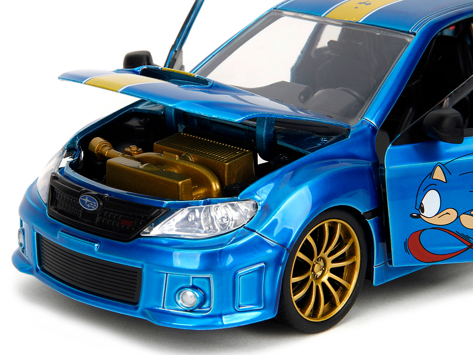 Jada 2012 Subaru Impreza WRX STI Blue Metallic with Graphics and Sonic The Hedgehog Diecast Figure "Sonic The