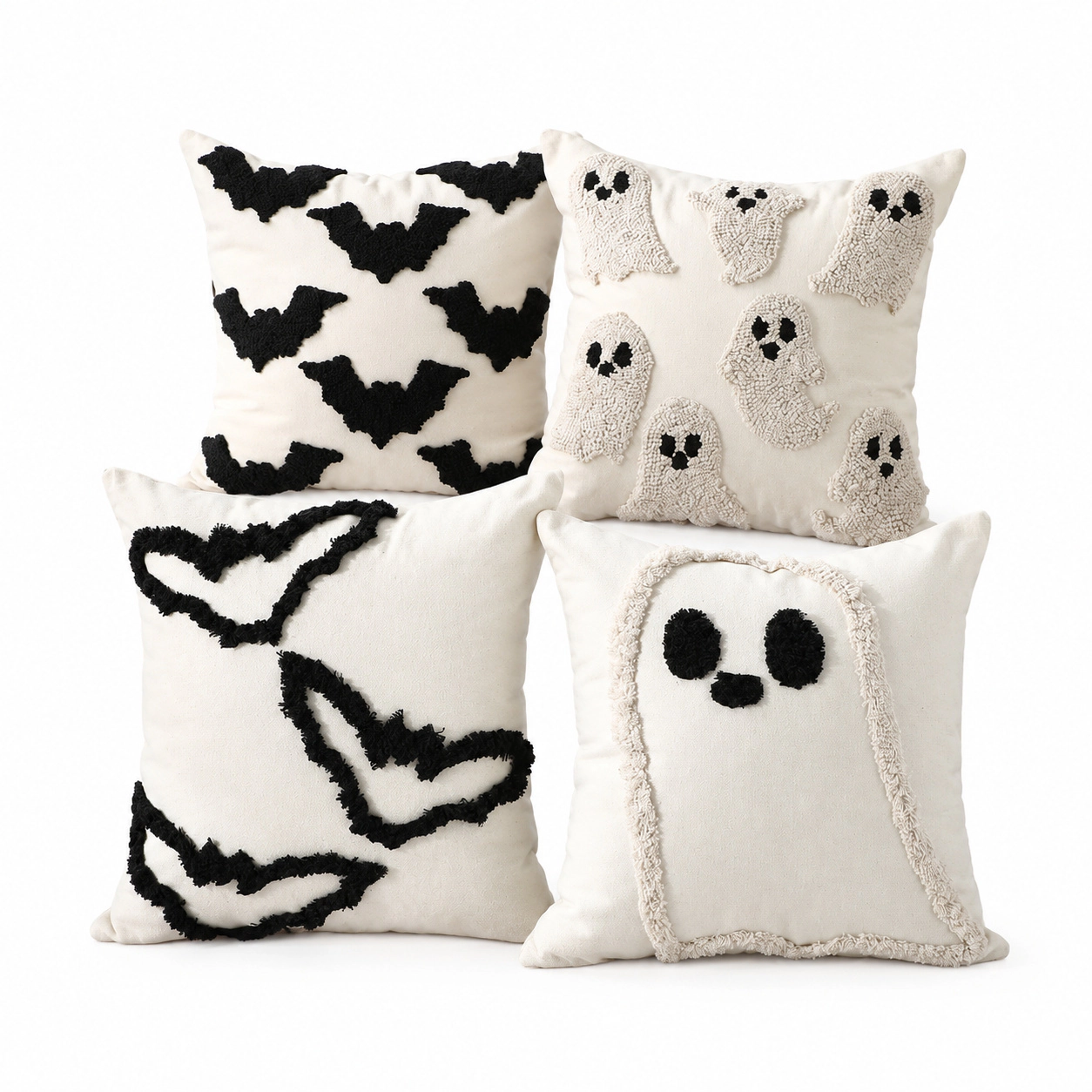 WZK Chenille Ghost Bat Embroidery Invisible Zip Halloween Throw Pillow Covers