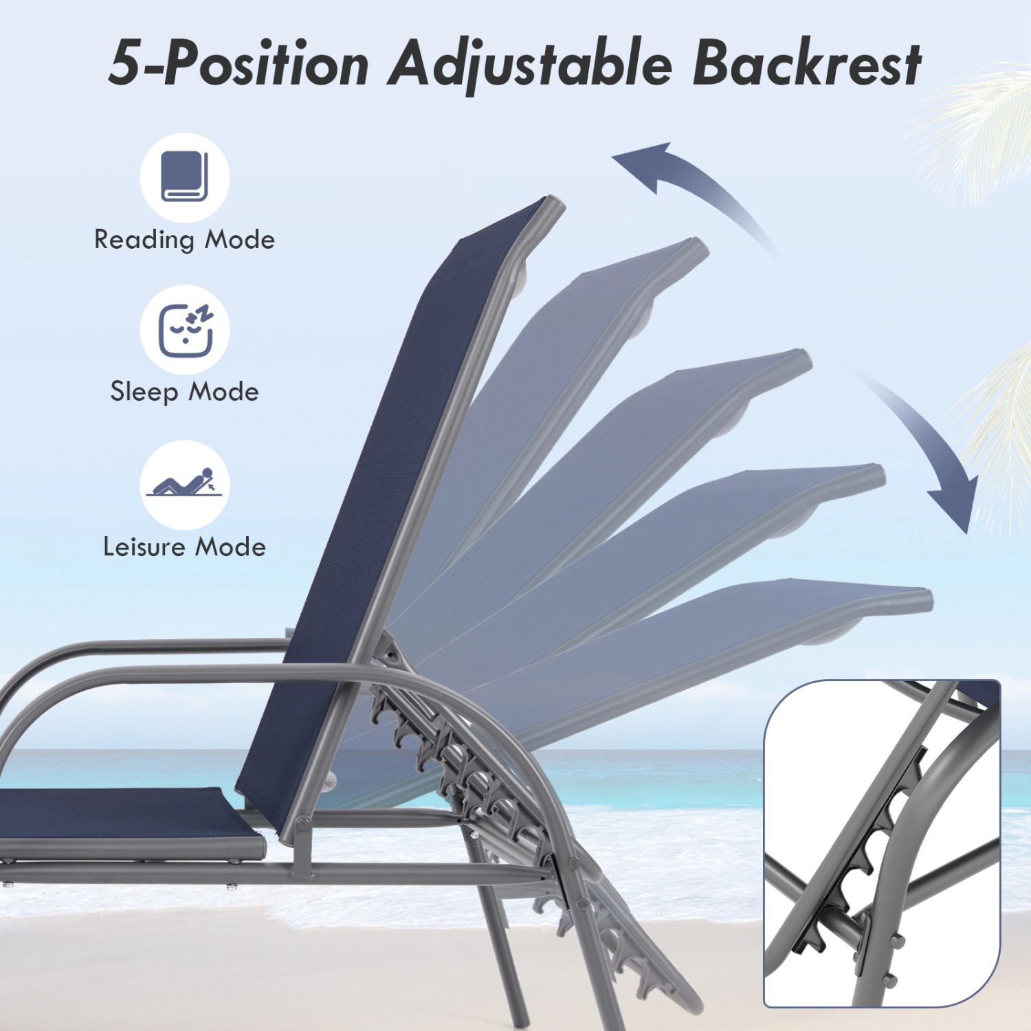 Hivvago Adjustable Patio Chaise Folding Lounge Chair with Backrest