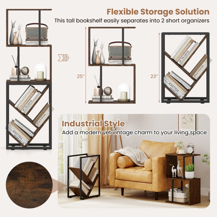 Hivvago 6-Tier Bookshelf Floor Standing Tree S-Shaped Geometric Bookcase with Open Shelves
