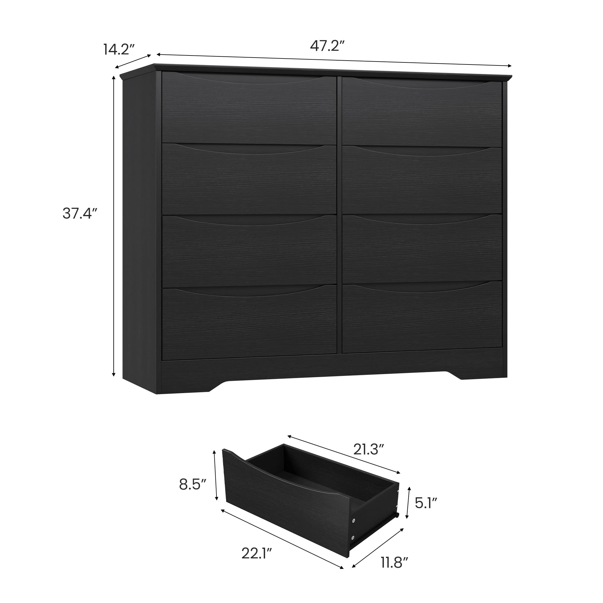 8 Drawer Modern Dresser with Hidden Handles, 47" Wide Large Double Storage Chest for Bedroom Living Room Hallway