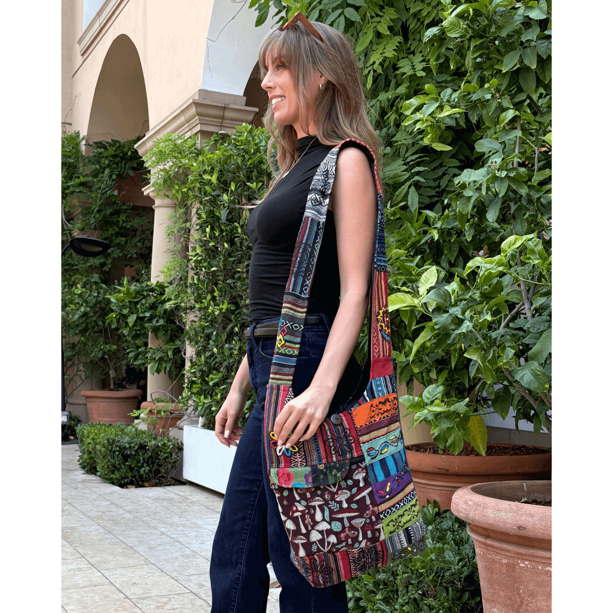 Kathmandu Collection Womens Stripe Patchwork Hobo Bag